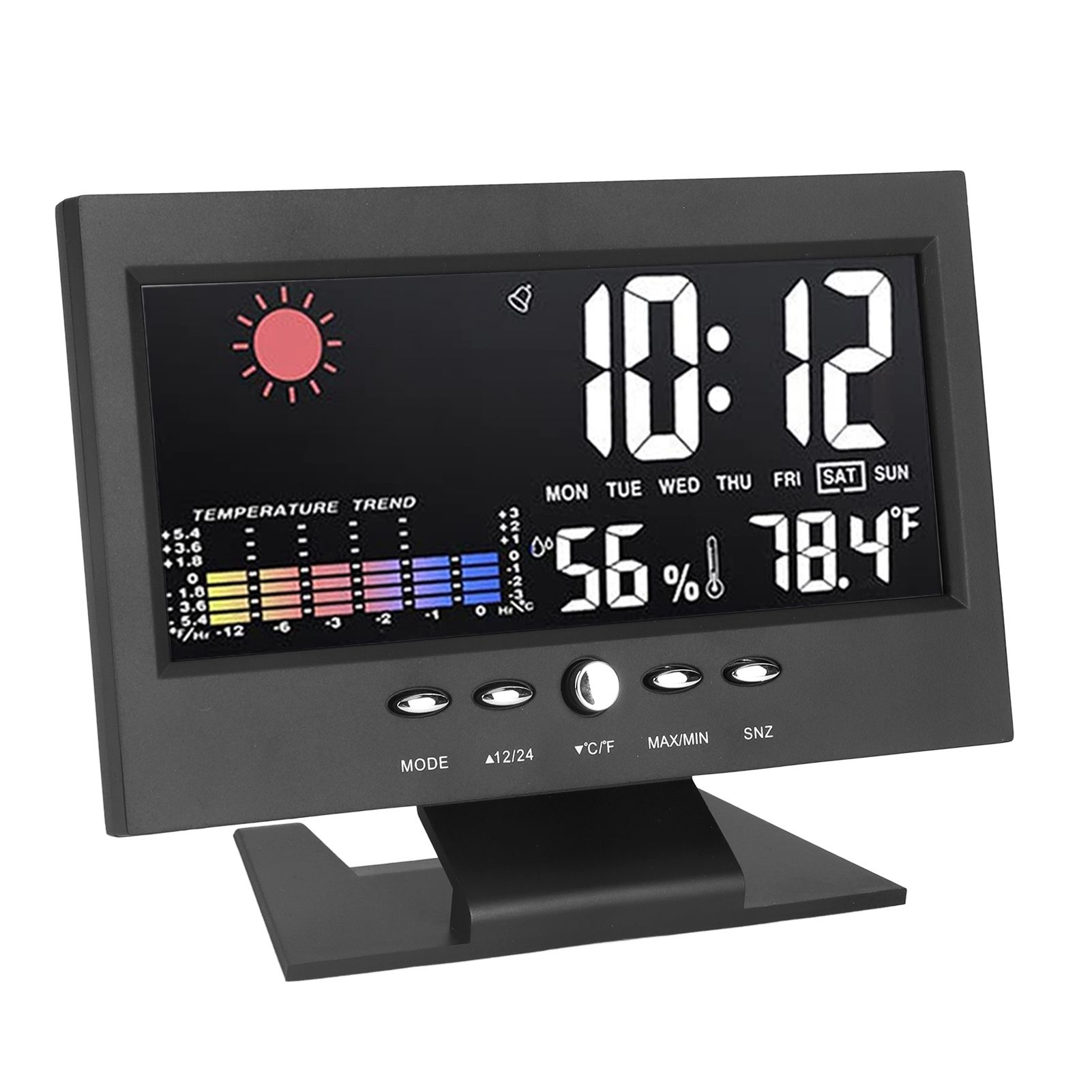 Weather Forecast Clock ABS LED Color Screen Multifunctional Temperature Humidity Alarm Clock Black - Image 4