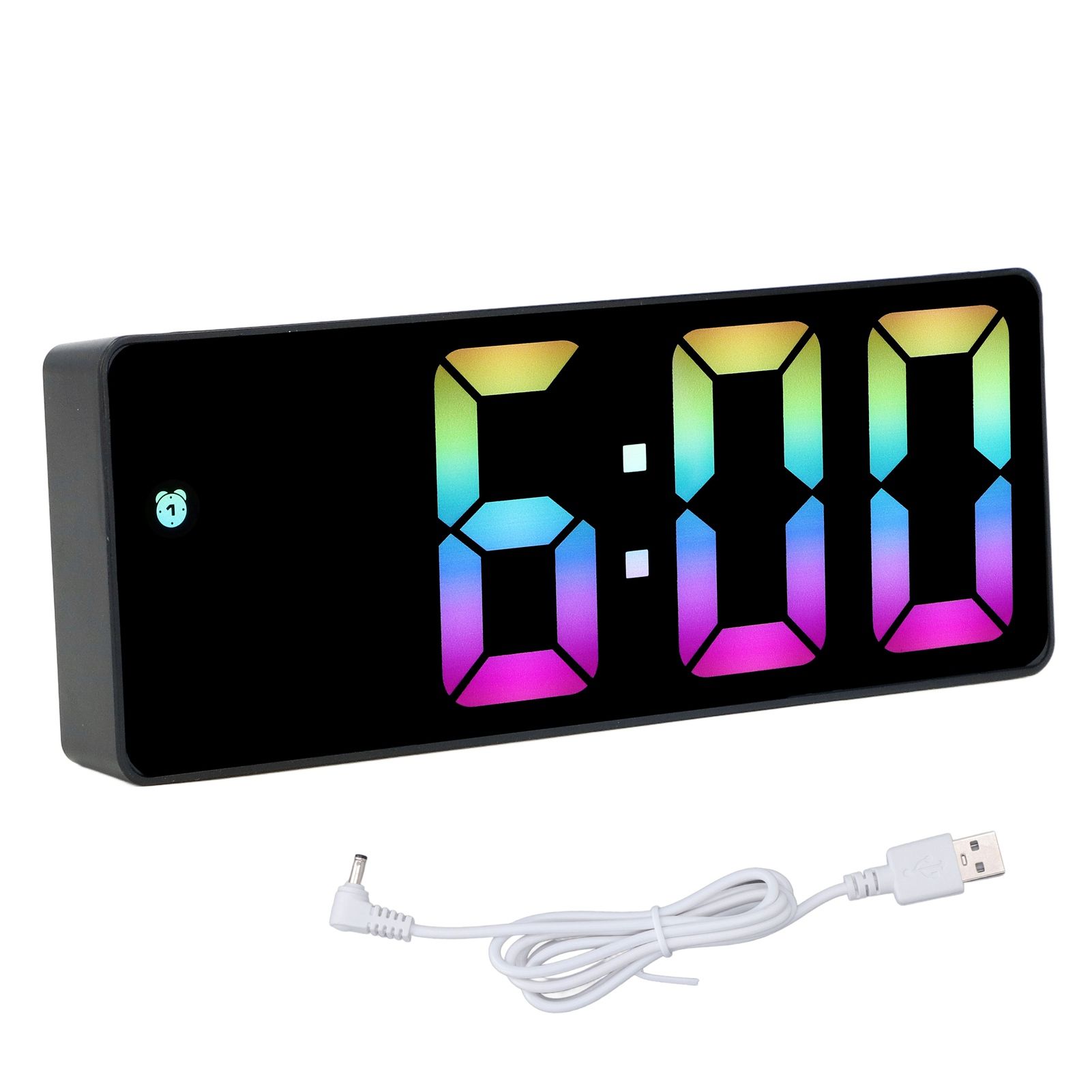Colorful LED Digital Alarm Clock Large LED Screen Electronic Alarm Clock for Bedside Bedroom 0725 Black Shell Black Face C Style - Image 1