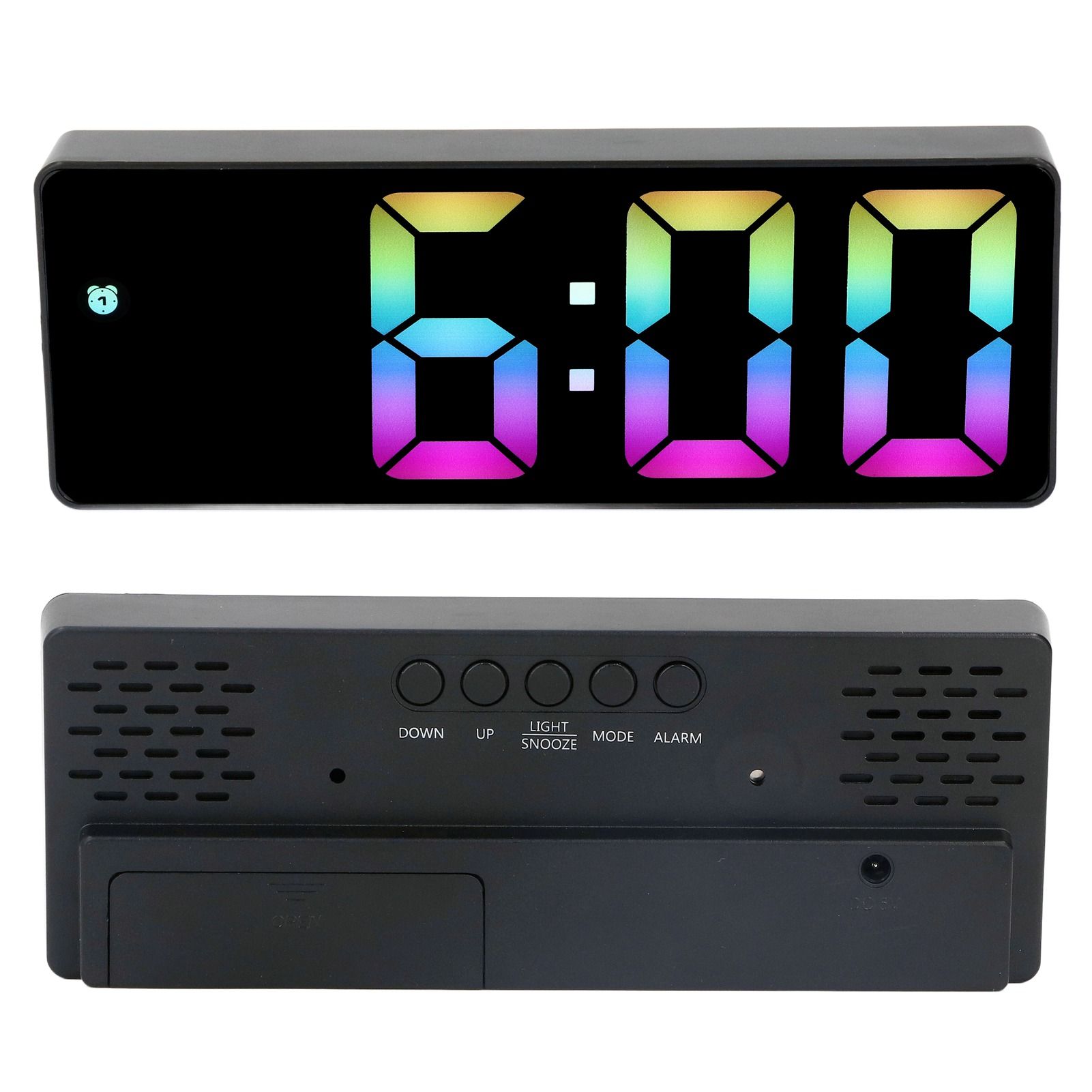 Colorful LED Digital Alarm Clock Large LED Screen Electronic Alarm Clock for Bedside Bedroom 0725 Black Shell Black Face C Style - Image 8