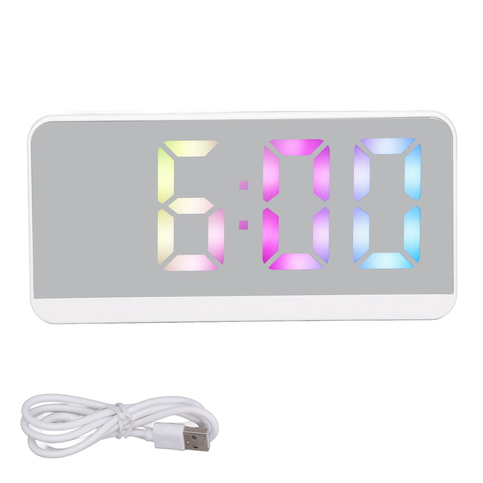 White Digital Alarm Clock with LED Mirror Screen Fashion Electronic Large Screen Clock for Home Bedroom Office - Image 1