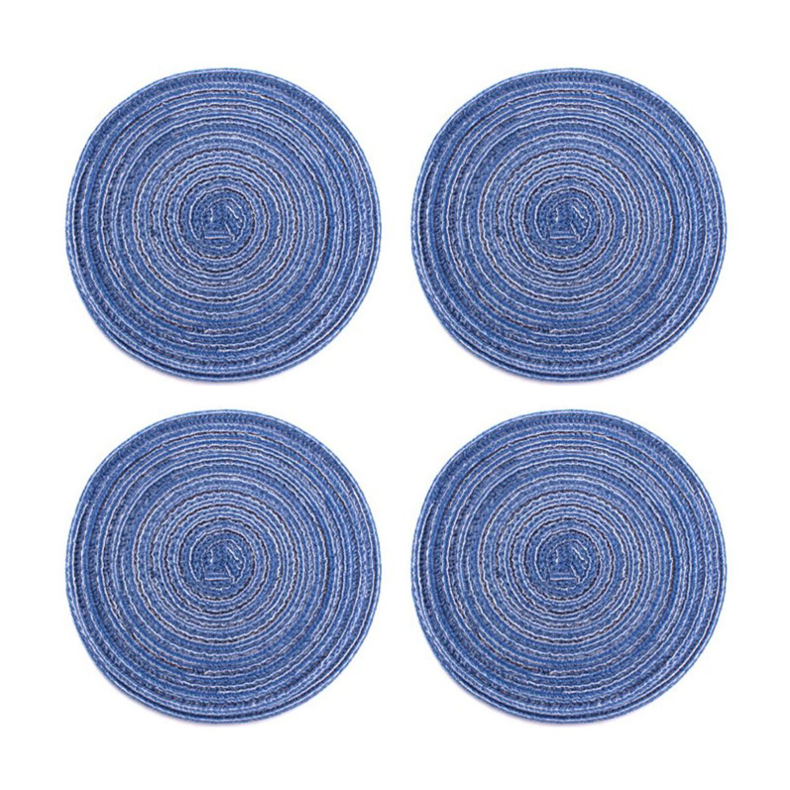 4Pcs Circular Cup Mat Braiding Heat Resistant Bowl Plate Mat Nordic Style Insulation Coaster Blue - Image 1