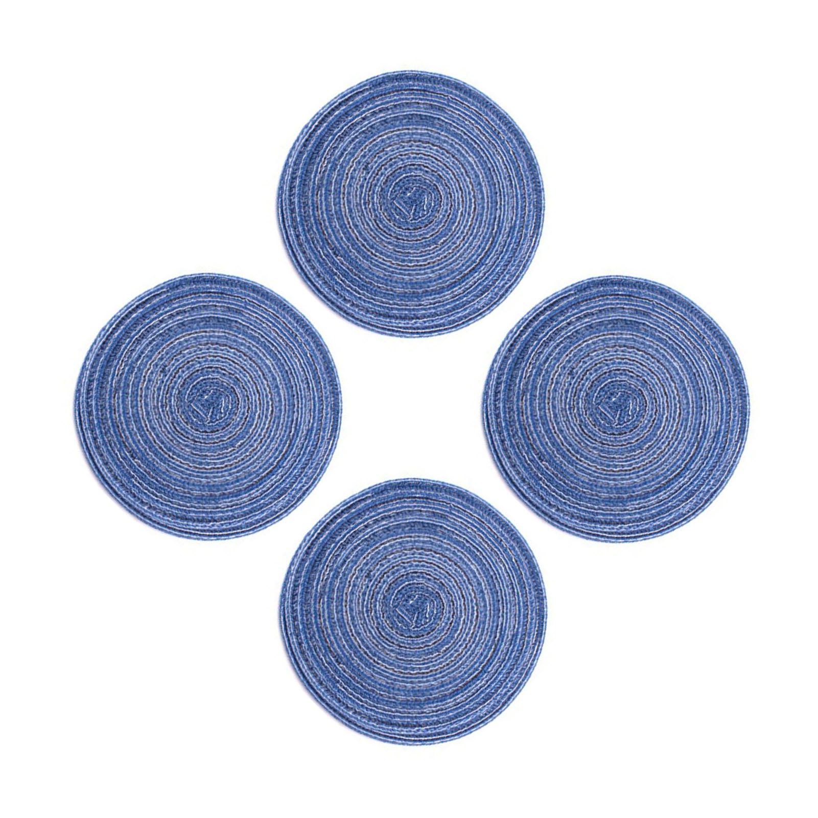 4Pcs Circular Cup Mat Braiding Heat Resistant Bowl Plate Mat Nordic Style Insulation Coaster Blue - Image 2