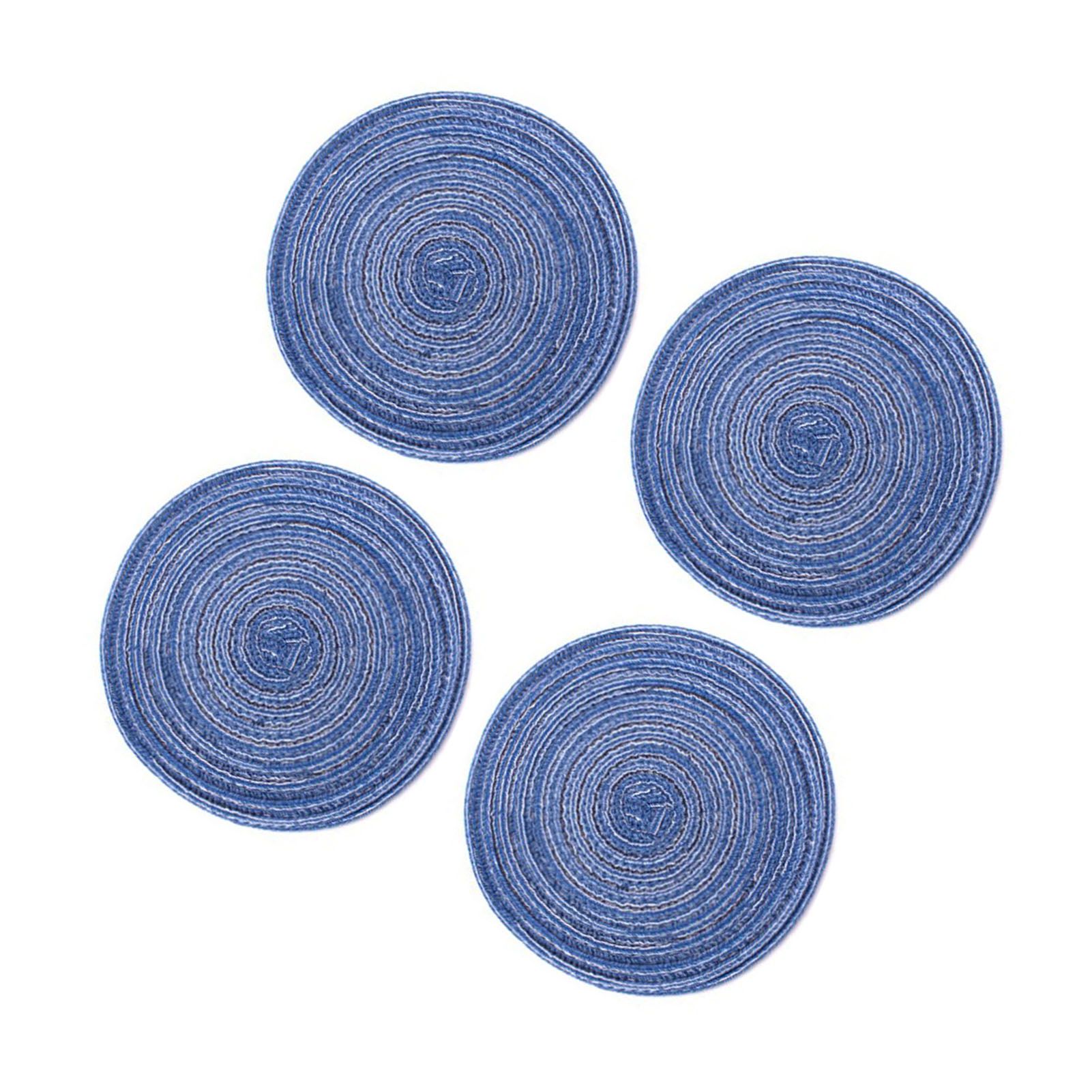 4Pcs Circular Cup Mat Braiding Heat Resistant Bowl Plate Mat Nordic Style Insulation Coaster Blue - Image 3