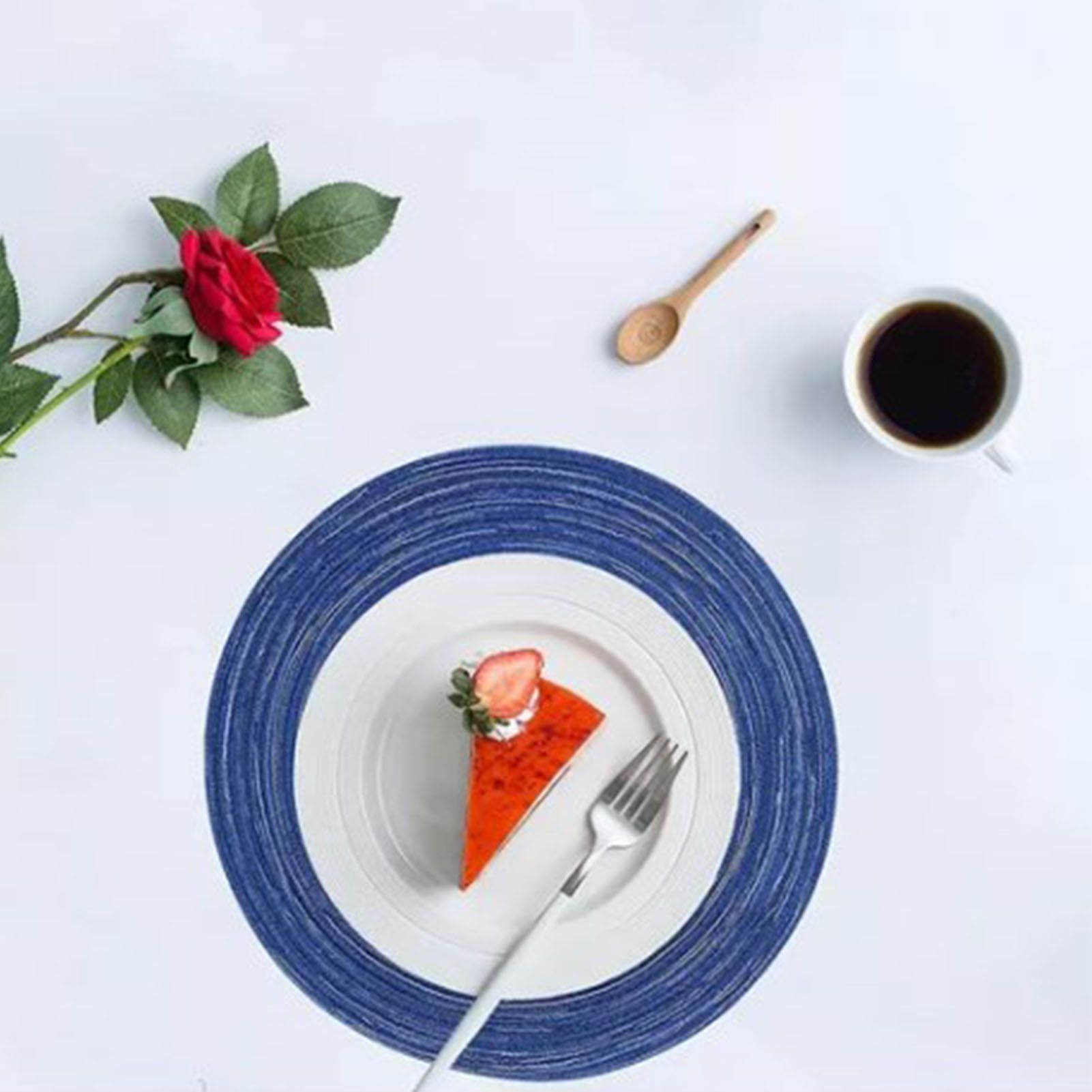 4Pcs Circular Cup Mat Braiding Heat Resistant Bowl Plate Mat Nordic Style Insulation Coaster Blue - Image 6
