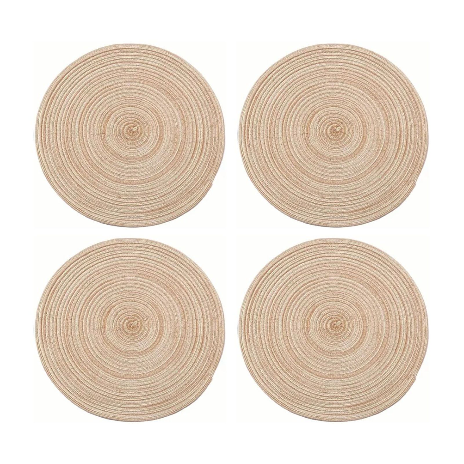 4Pcs Circular Cup Mat Braiding Heat Resistant Bowl Plate Mat Nordic Style Insulation Coaster Khaki - Image 1