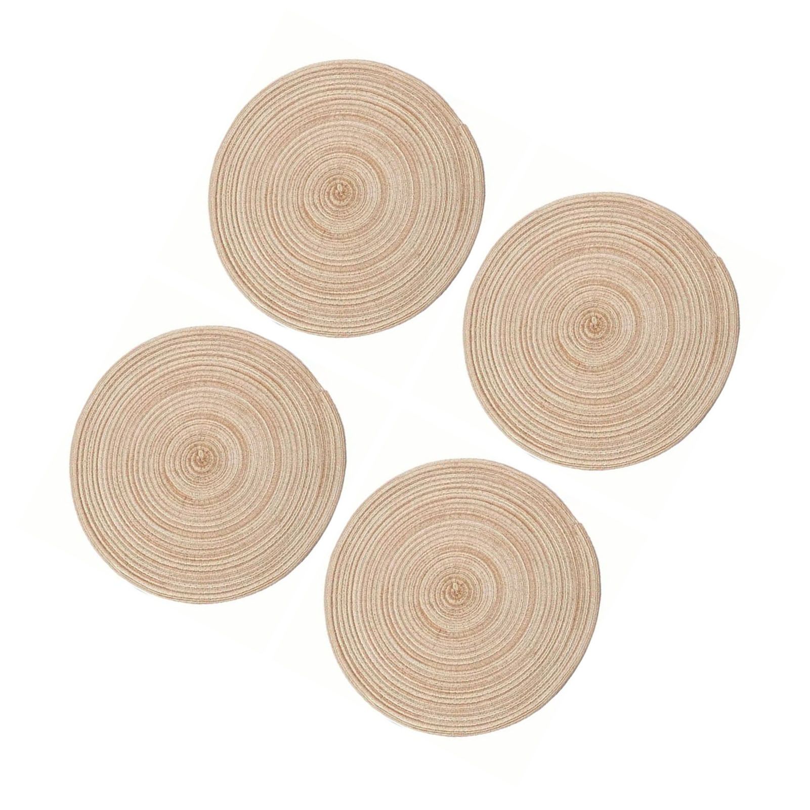 4Pcs Circular Cup Mat Braiding Heat Resistant Bowl Plate Mat Nordic Style Insulation Coaster Khaki - Image 2