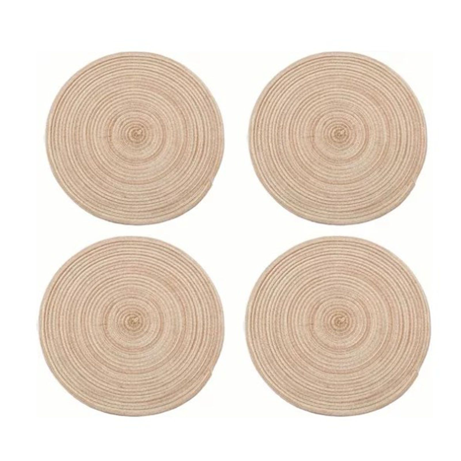 4Pcs Circular Cup Mat Braiding Heat Resistant Bowl Plate Mat Nordic Style Insulation Coaster Khaki - Image 4