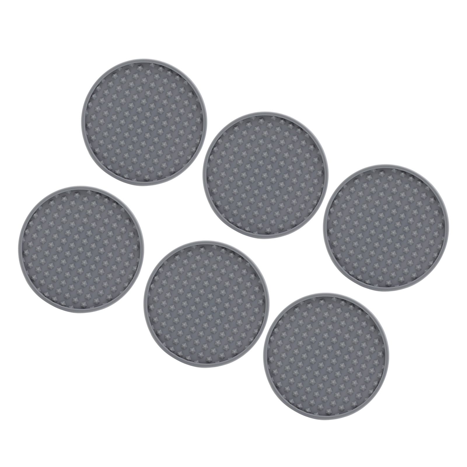 6Pcs Silicone Coaster Set Heat Resistant Prevent Slip Flexible Round Silicone Drink Coaster with Holder for Home Kitchen Grey - Image 5