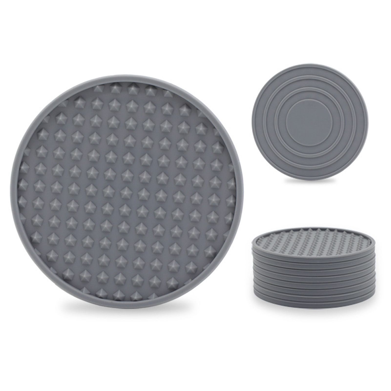 6Pcs Silicone Coaster Set Heat Resistant Prevent Slip Flexible Round Silicone Drink Coaster with Holder for Home Kitchen Grey - Image 7