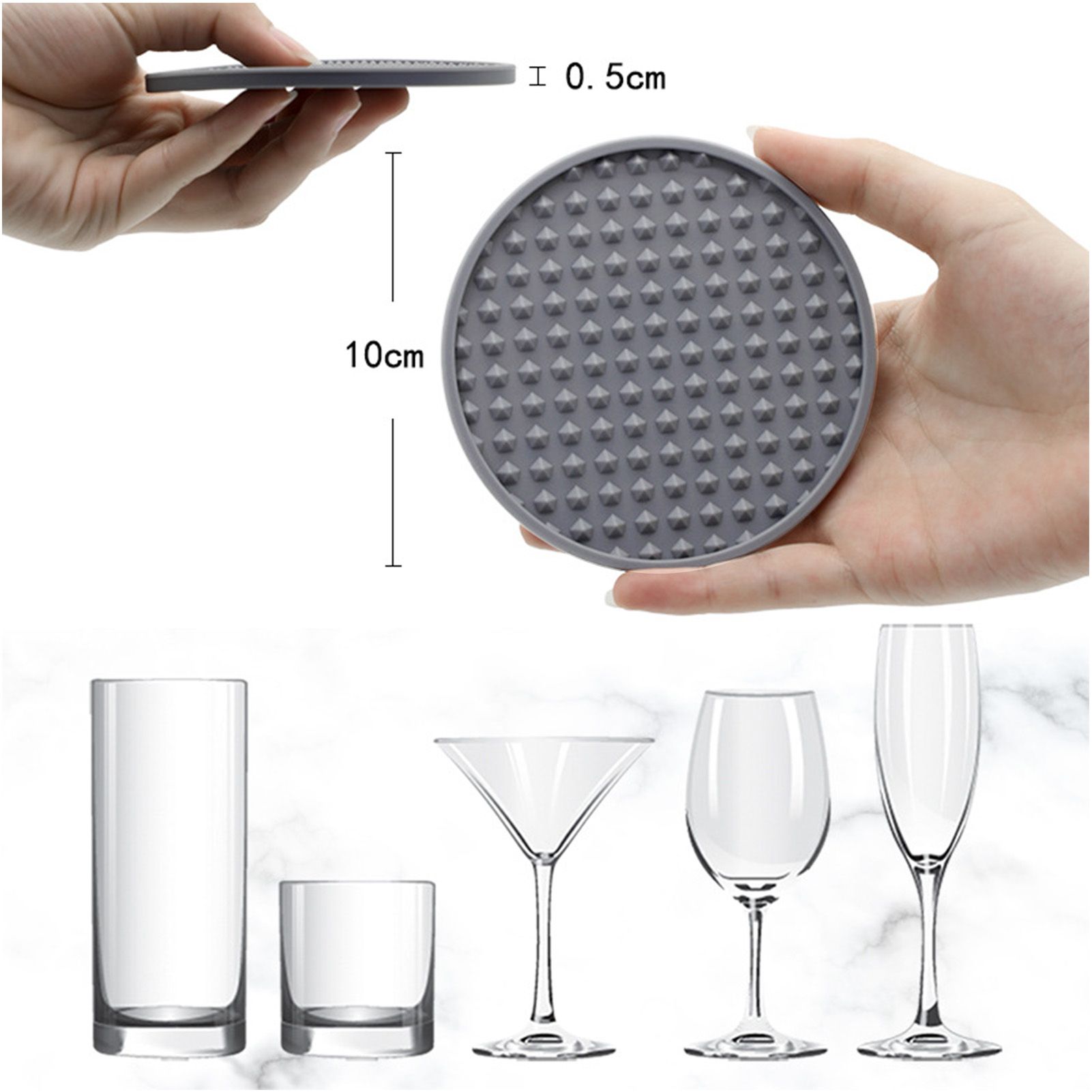 6Pcs Silicone Coaster Set Heat Resistant Prevent Slip Flexible Round Silicone Drink Coaster with Holder for Home Kitchen Grey - Image 8