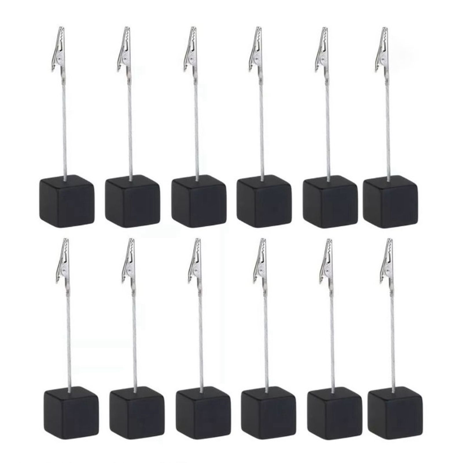 12PCS Card Holder Cube Pine Decorative Table Number Stand Memo Clip Holder for Bedside Decoration Black - Image 1