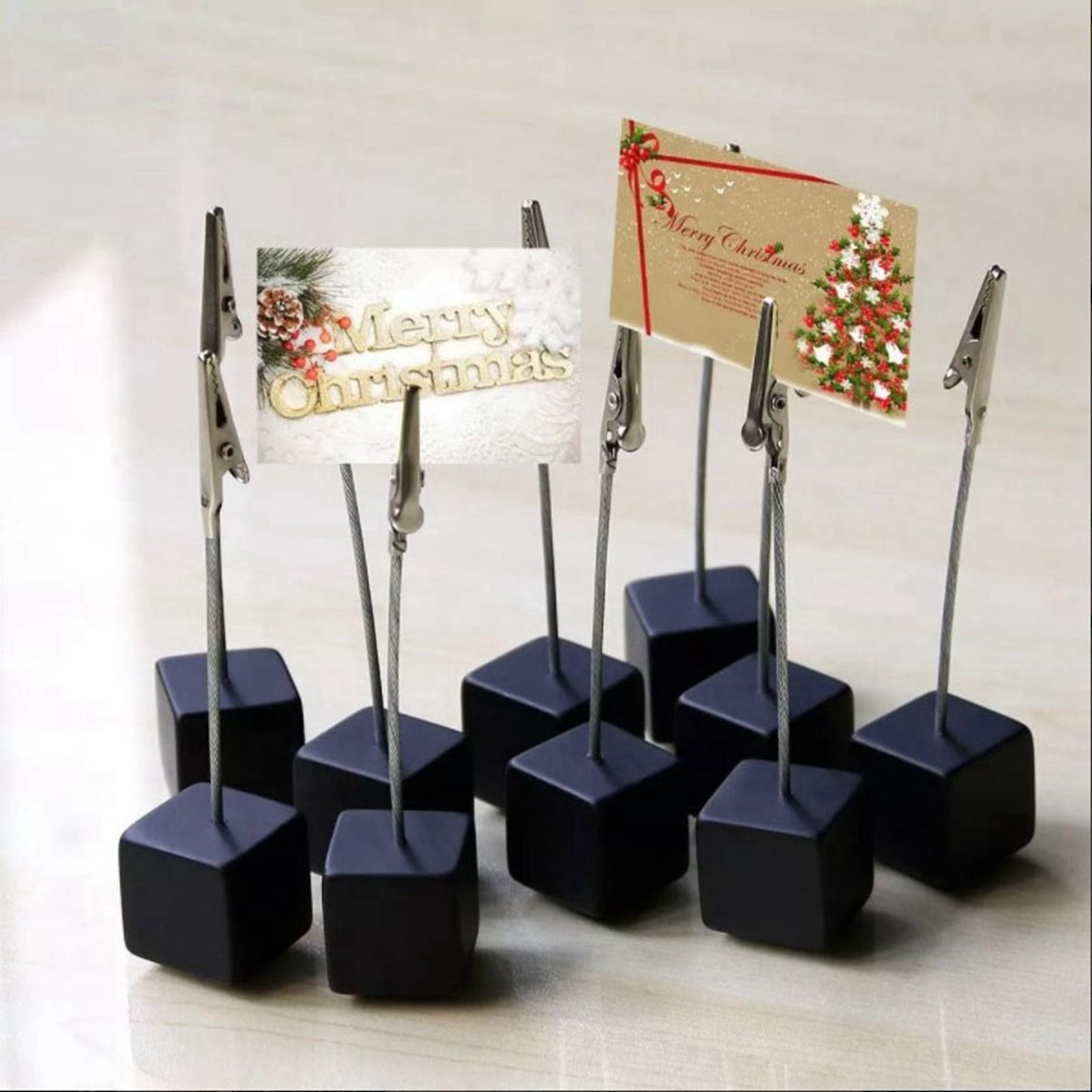 12PCS Card Holder Cube Pine Decorative Table Number Stand Memo Clip Holder for Bedside Decoration Black - Image 5