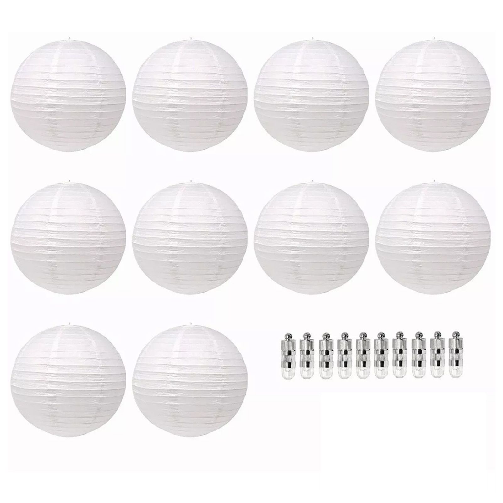 Chinese White Paper Lantern Decorative Round Paper Lanterns with 10 LED Lights for Wedding Party Christmas Party Decor - Image 2