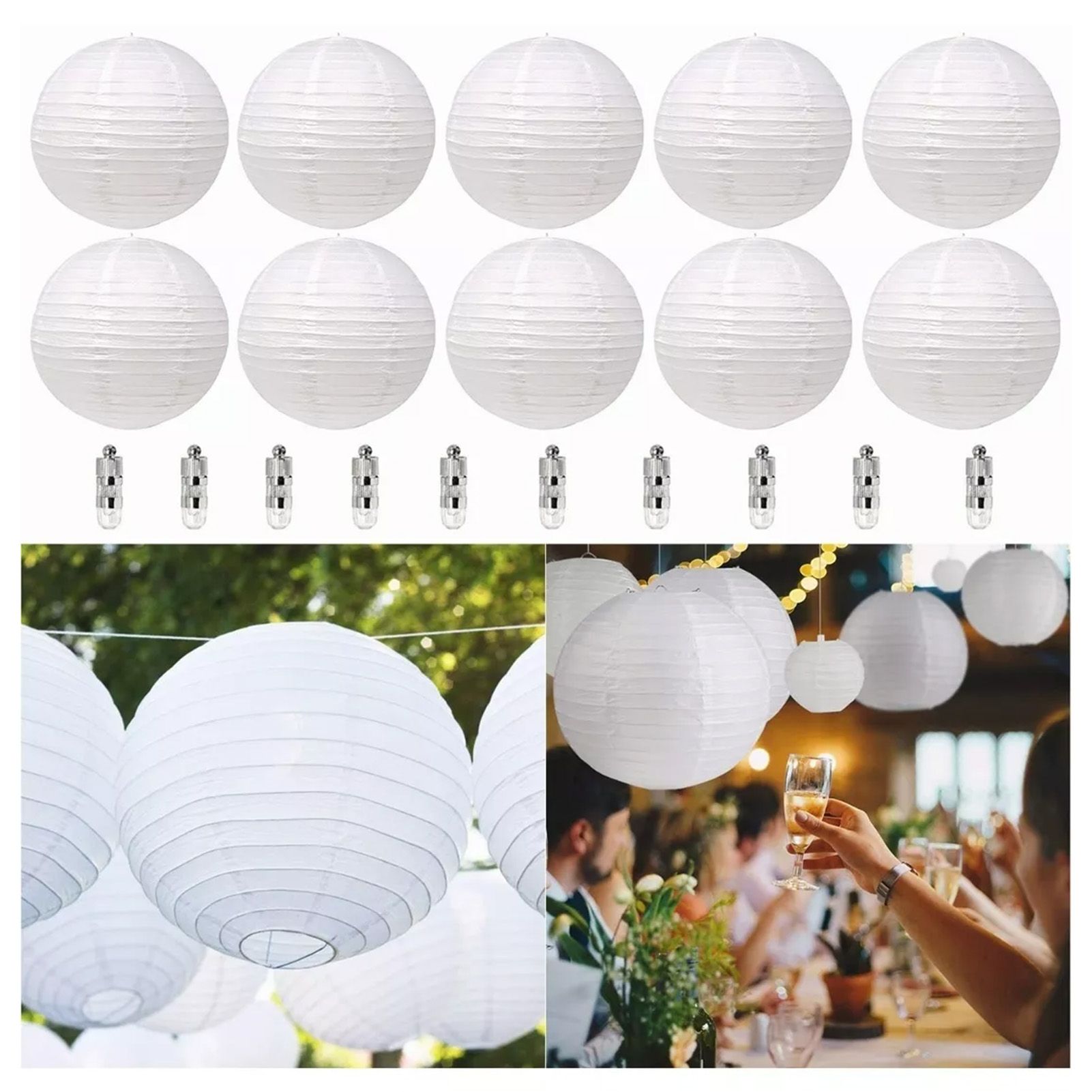 Chinese White Paper Lantern Decorative Round Paper Lanterns with 10 LED Lights for Wedding Party Christmas Party Decor - Image 5