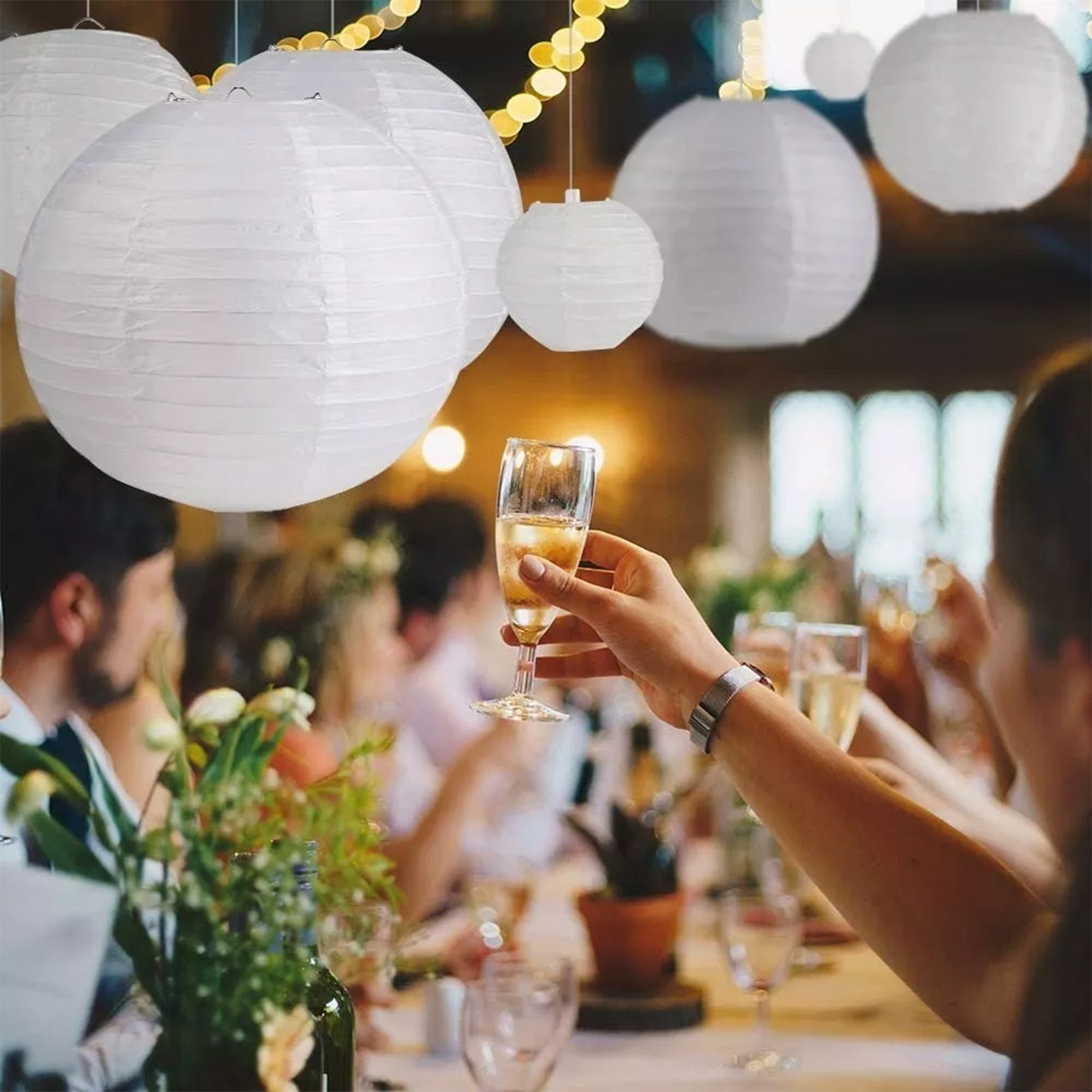 Chinese White Paper Lantern Decorative Round Paper Lanterns with 10 LED Lights for Wedding Party Christmas Party Decor - Image 6