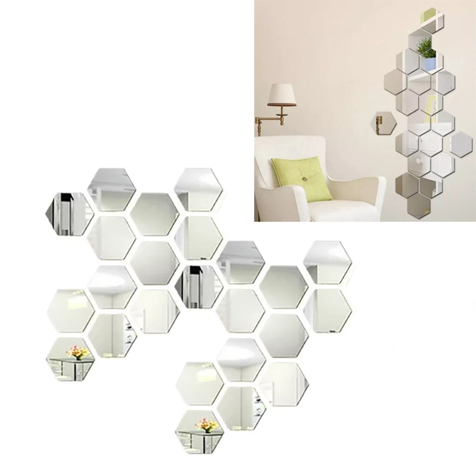 24PCS Hexagon Mirror Wall Stickers Acrylic Sticker Decoration for Home Living Room Bedroom Decor - Image 5