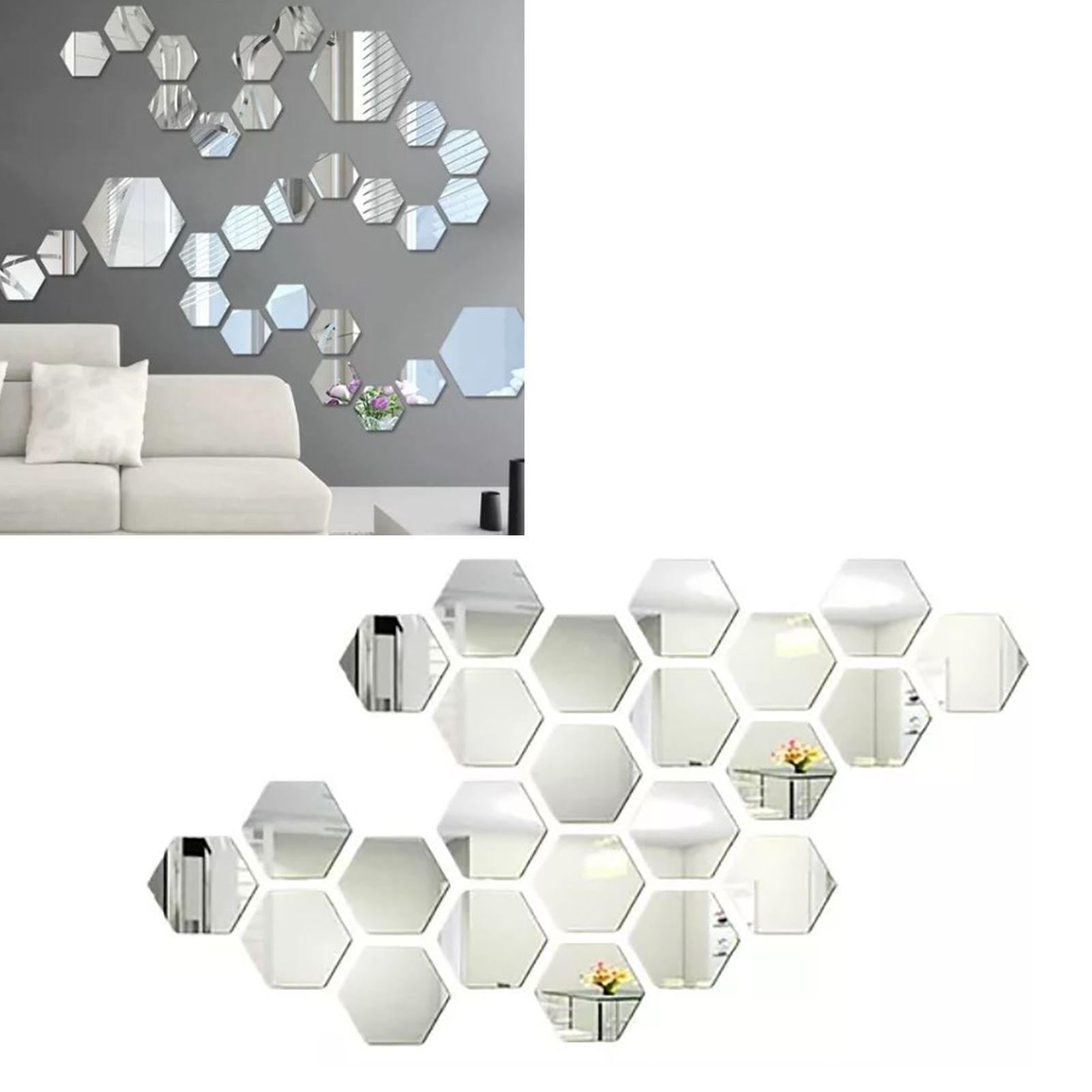 24PCS Hexagon Mirror Wall Stickers Acrylic Sticker Decoration for Home Living Room Bedroom Decor - Image 6