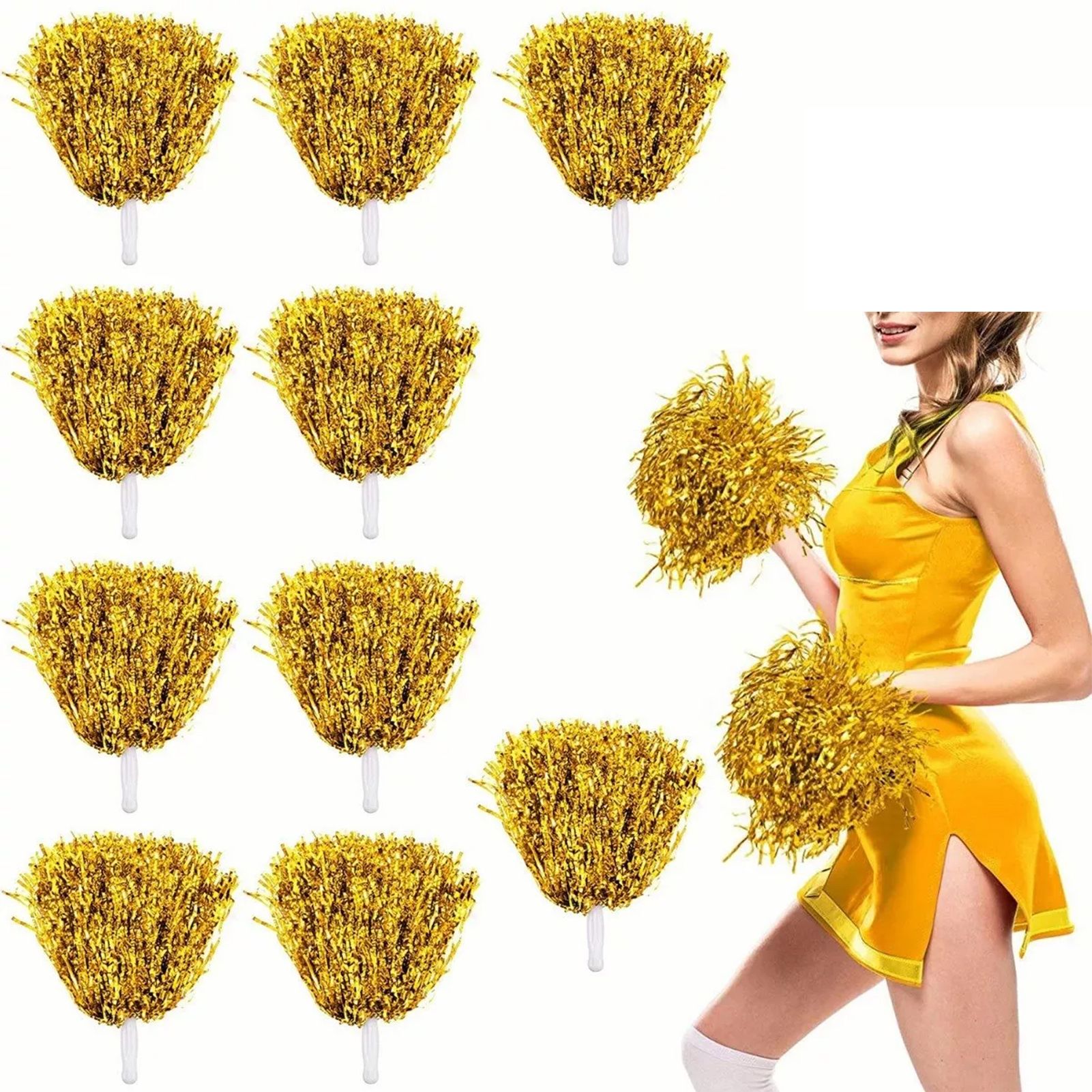 10PCS Cheerleading Pompoms with Straight Handle Reusable Flash Effect Plastic Cheering Poms Ball for Basketball Baseball - Image 1