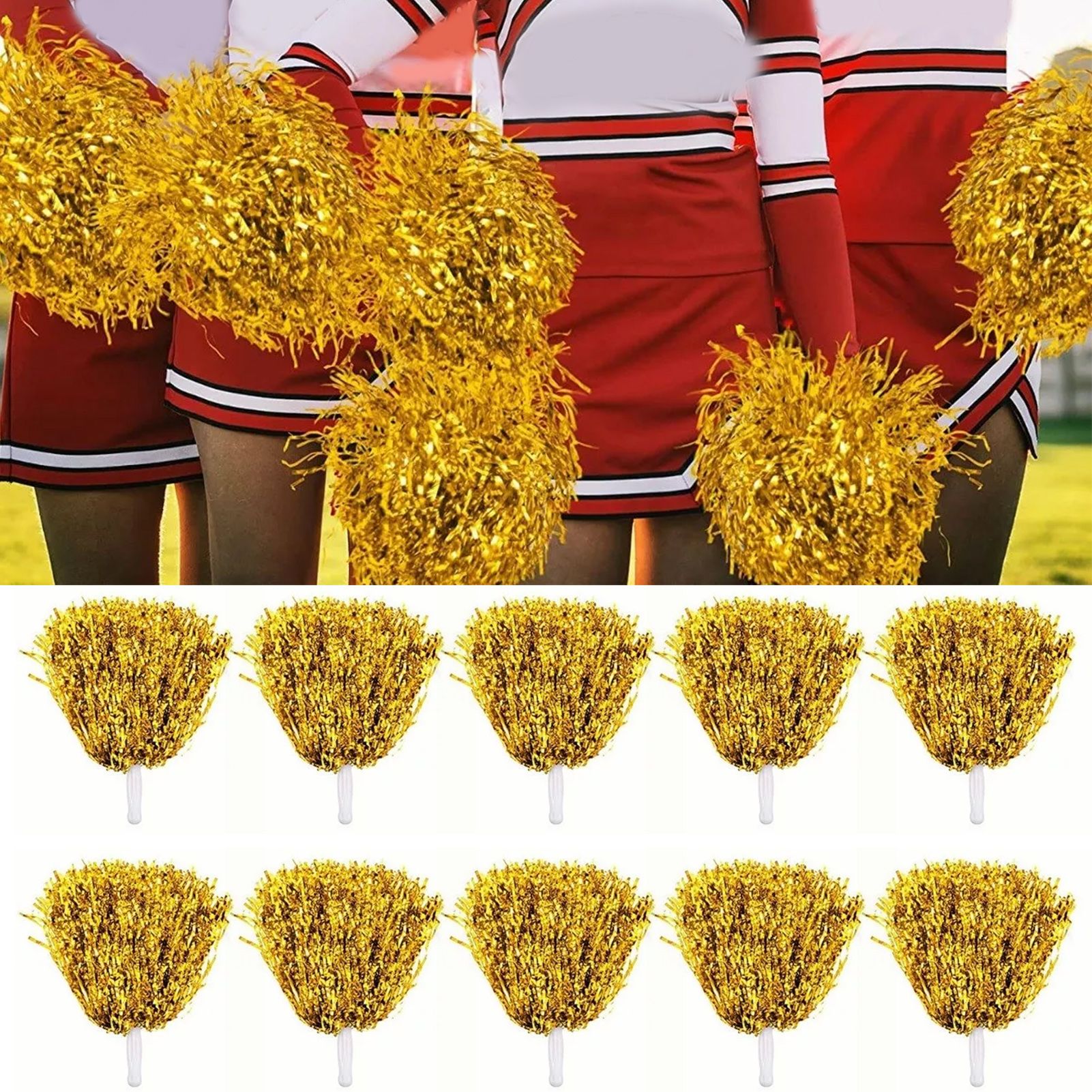 10PCS Cheerleading Pompoms with Straight Handle Reusable Flash Effect Plastic Cheering Poms Ball for Basketball Baseball - Image 2