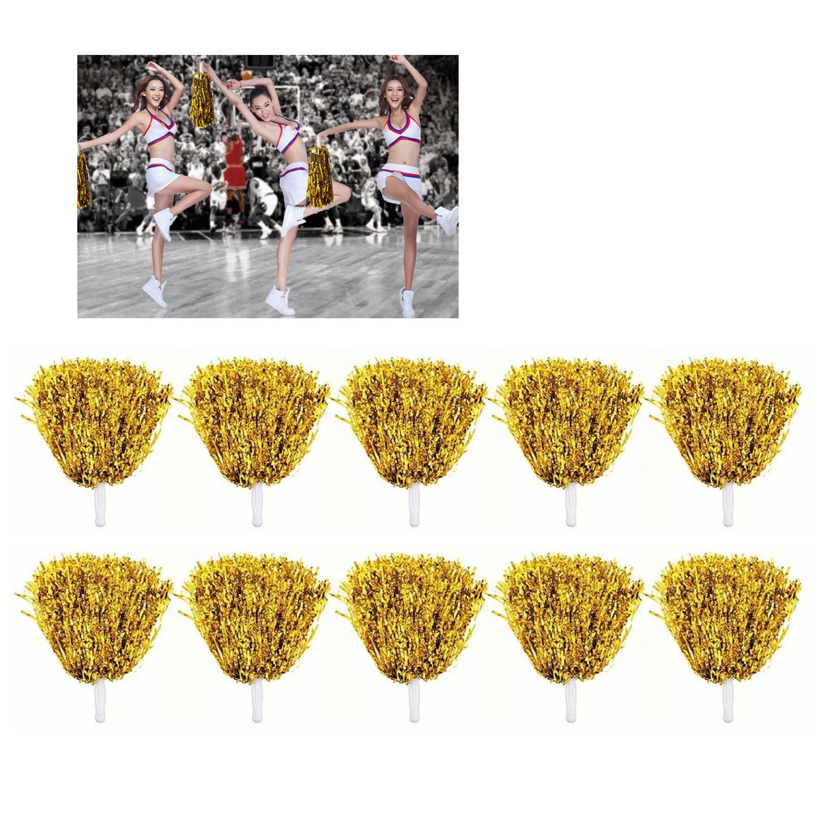 10PCS Cheerleading Pompoms with Straight Handle Reusable Flash Effect Plastic Cheering Poms Ball for Basketball Baseball - Image 6