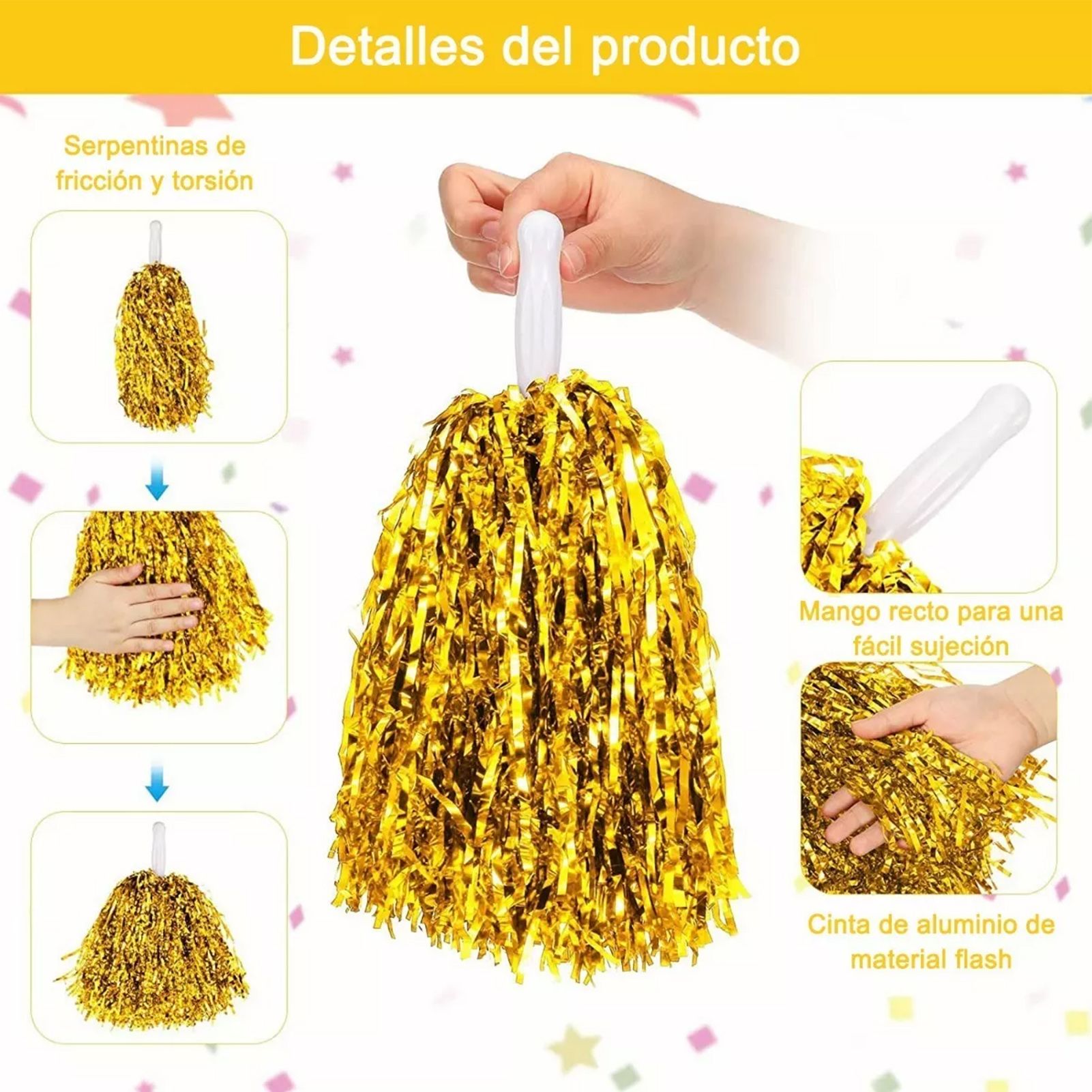 10PCS Cheerleading Pompoms with Straight Handle Reusable Flash Effect Plastic Cheering Poms Ball for Basketball Baseball - Image 7