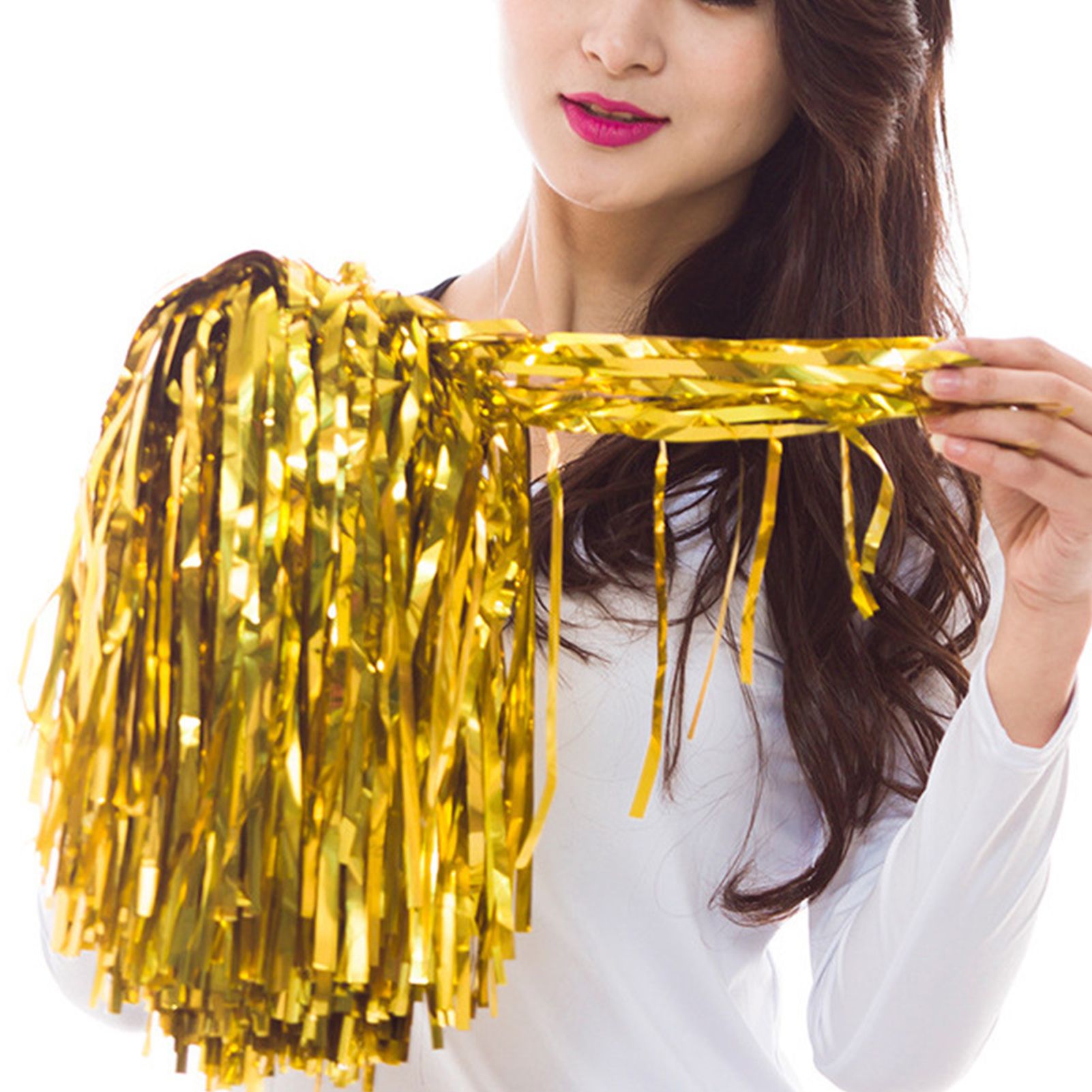10PCS Cheerleading Pompoms with Straight Handle Reusable Flash Effect Plastic Cheering Poms Ball for Basketball Baseball - Image 8
