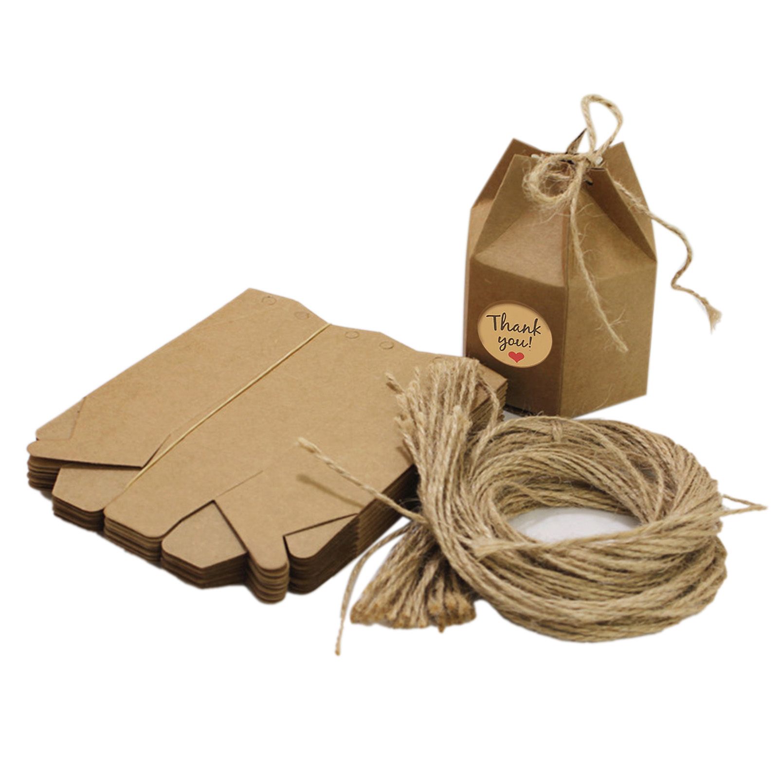 50Pcs Hexagonal Candy Treat Box Exquisite Gift Packaging Box for Wedding Birthday Party Baby Shower Brown Paper - Image 1
