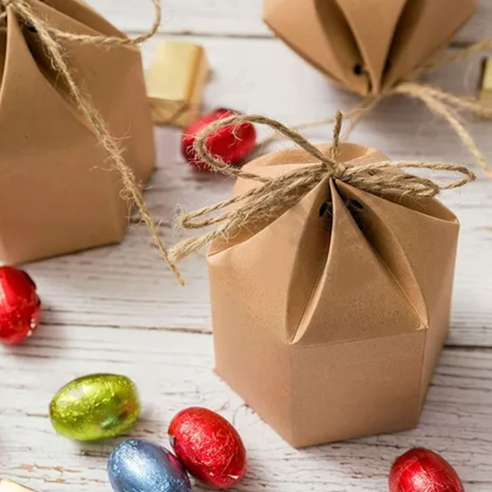 50Pcs Hexagonal Candy Treat Box Exquisite Gift Packaging Box for Wedding Birthday Party Baby Shower Brown Paper - Image 6