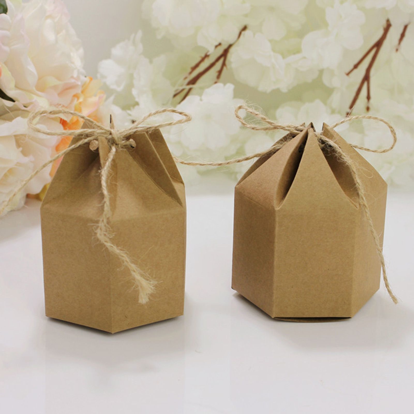 50Pcs Hexagonal Candy Treat Box Exquisite Gift Packaging Box for Wedding Birthday Party Baby Shower Brown Paper - Image 7