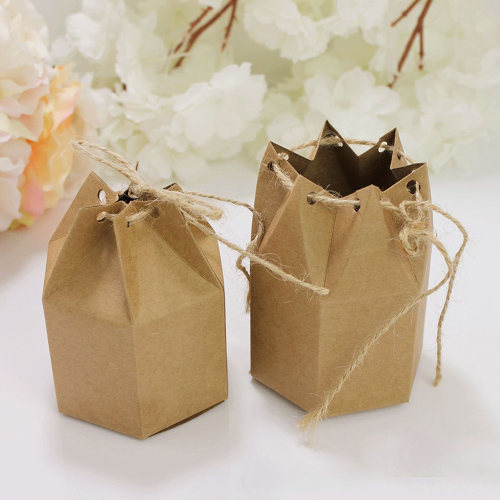 50Pcs Hexagonal Candy Treat Box Exquisite Gift Packaging Box for Wedding Birthday Party Baby Shower Brown Paper - Image 8