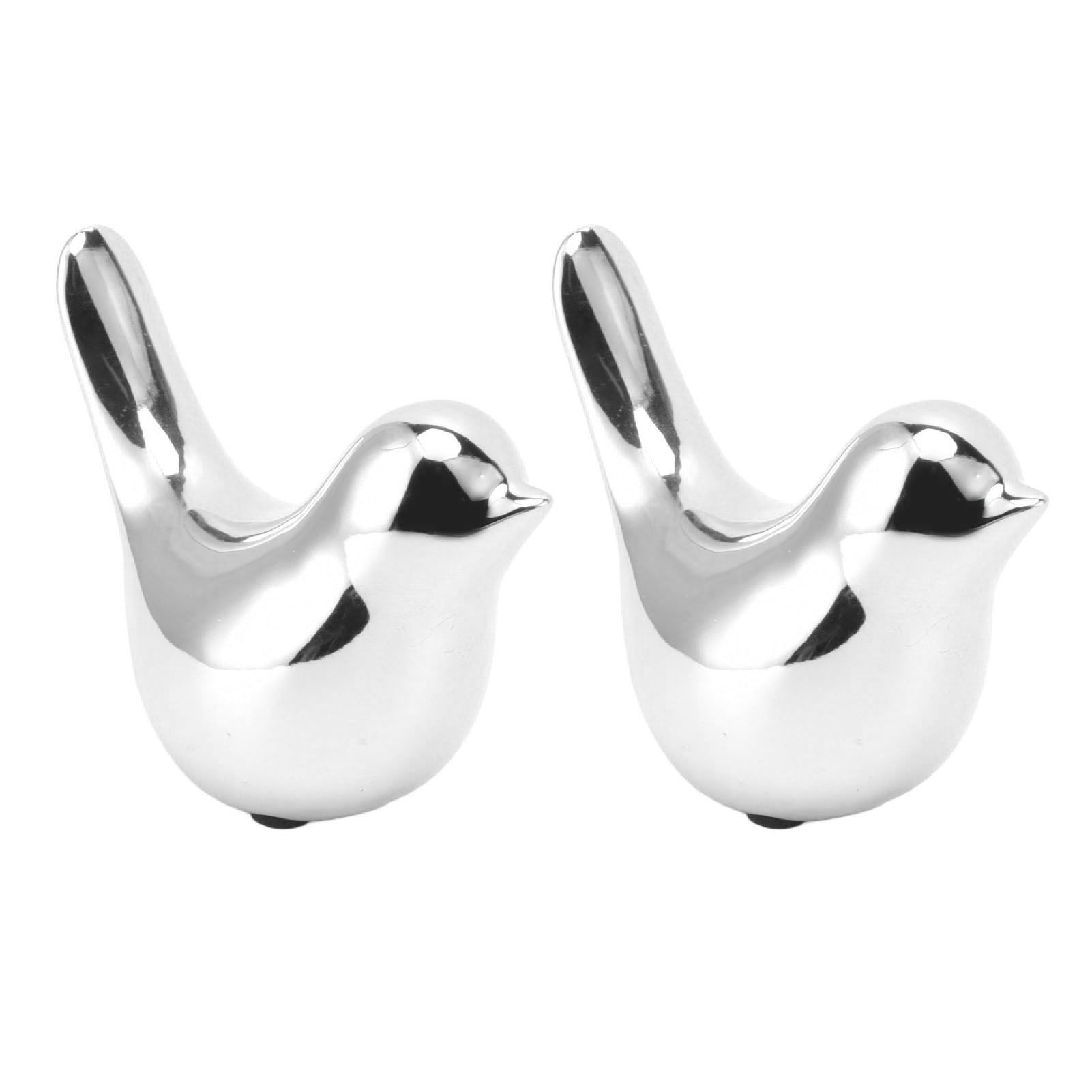 2Pcs Electroplated Ceramic Bird Decoration Nordic Style Modern Abstract Bird Figurine Home Desktop Decoration Gifts Silver Plated Large - Image 1