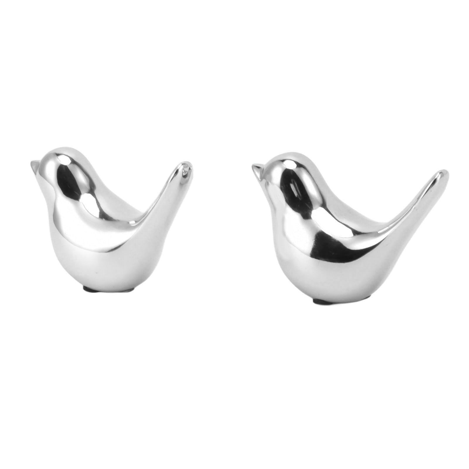 2Pcs Electroplated Ceramic Bird Decoration Nordic Style Modern Abstract Bird Figurine Home Desktop Decoration Gifts Silver Plated Large - Image 2