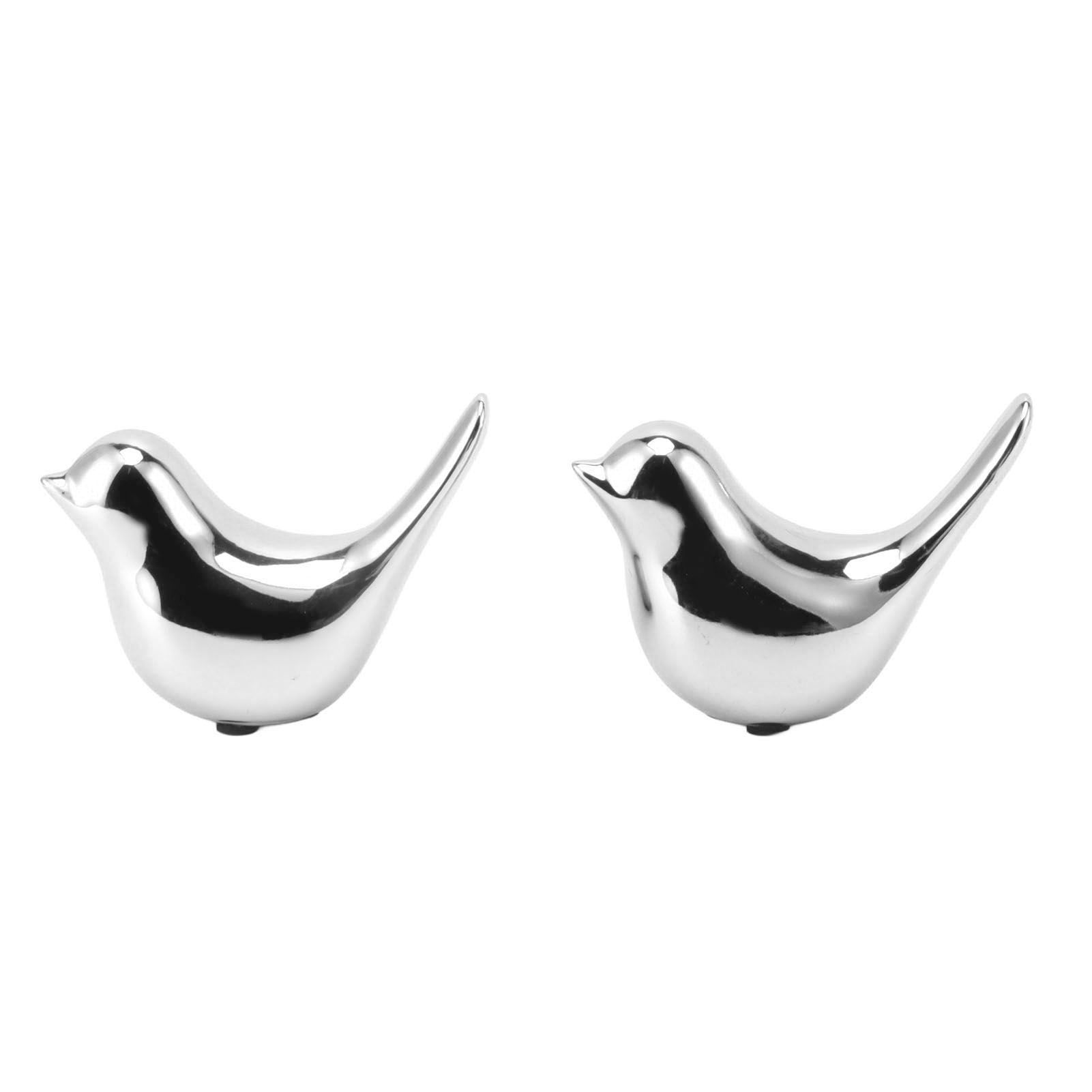 2Pcs Electroplated Ceramic Bird Decoration Nordic Style Modern Abstract Bird Figurine Home Desktop Decoration Gifts Silver Plated Large - Image 3