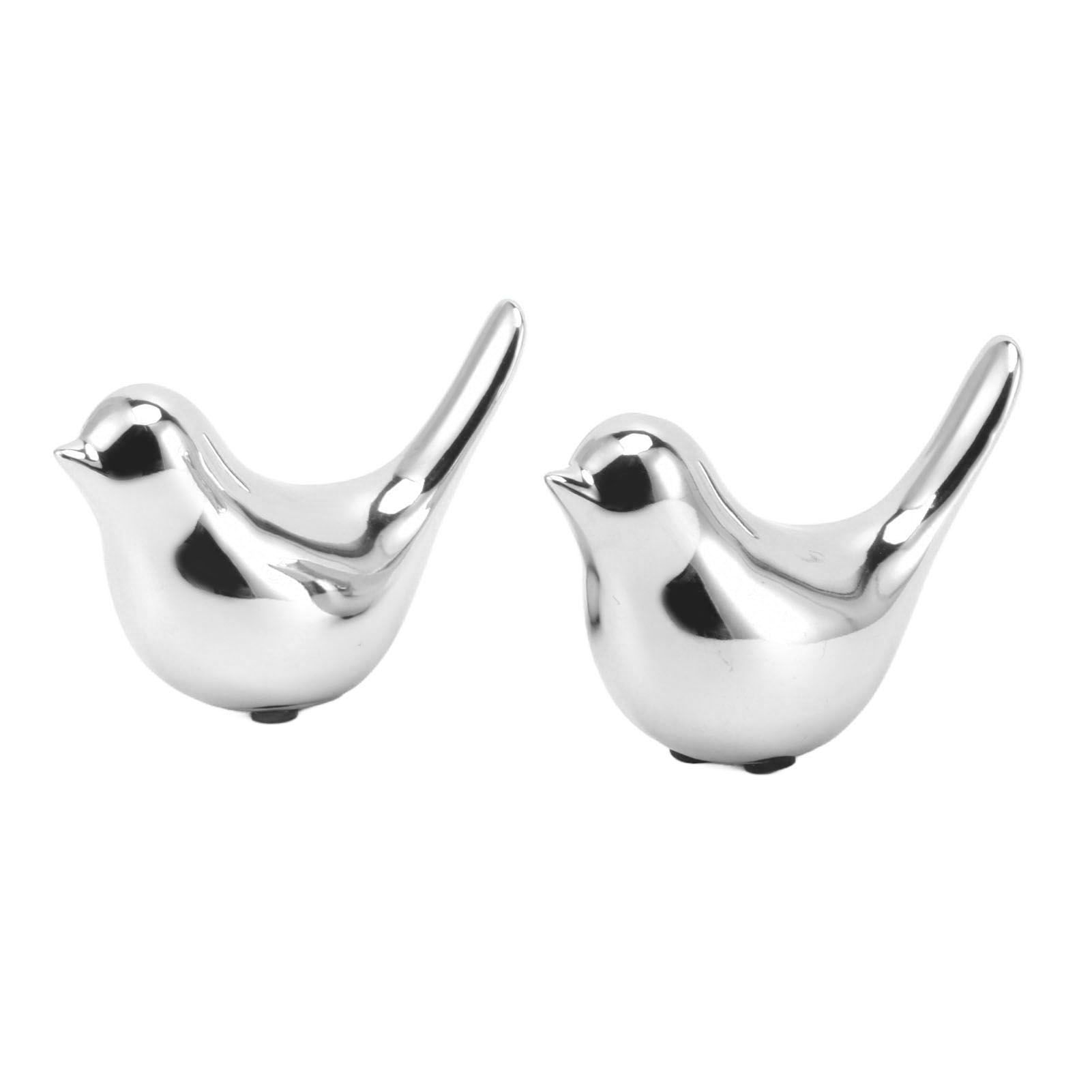 2Pcs Electroplated Ceramic Bird Decoration Nordic Style Modern Abstract Bird Figurine Home Desktop Decoration Gifts Silver Plated Large - Image 4