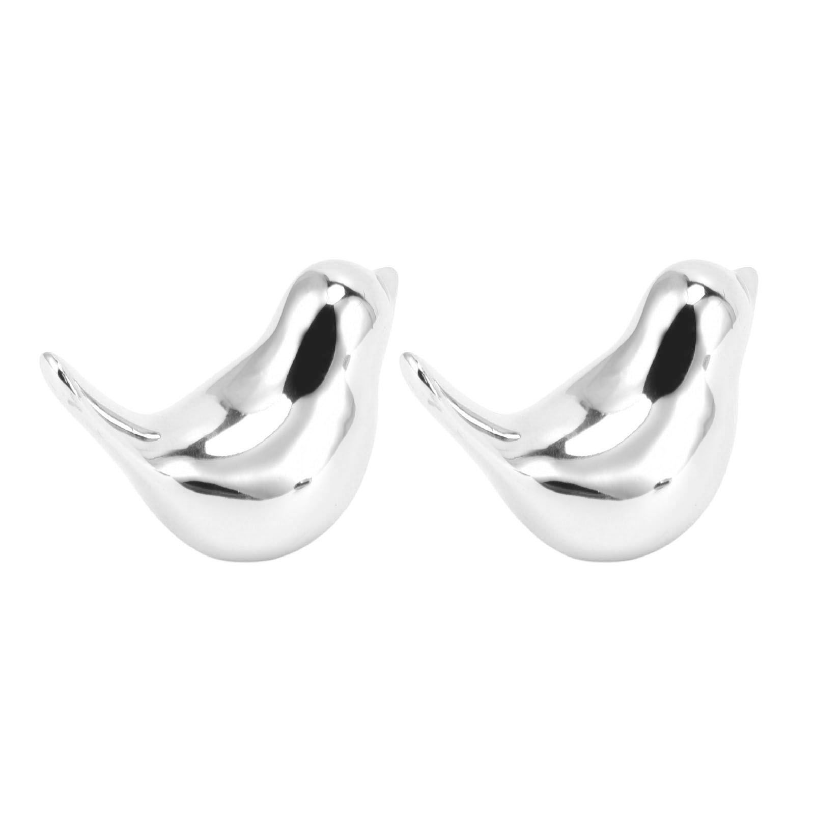 2Pcs Electroplated Ceramic Bird Decoration Nordic Style Modern Abstract Bird Figurine Home Desktop Decoration Gifts Silver Plated Large - Image 6