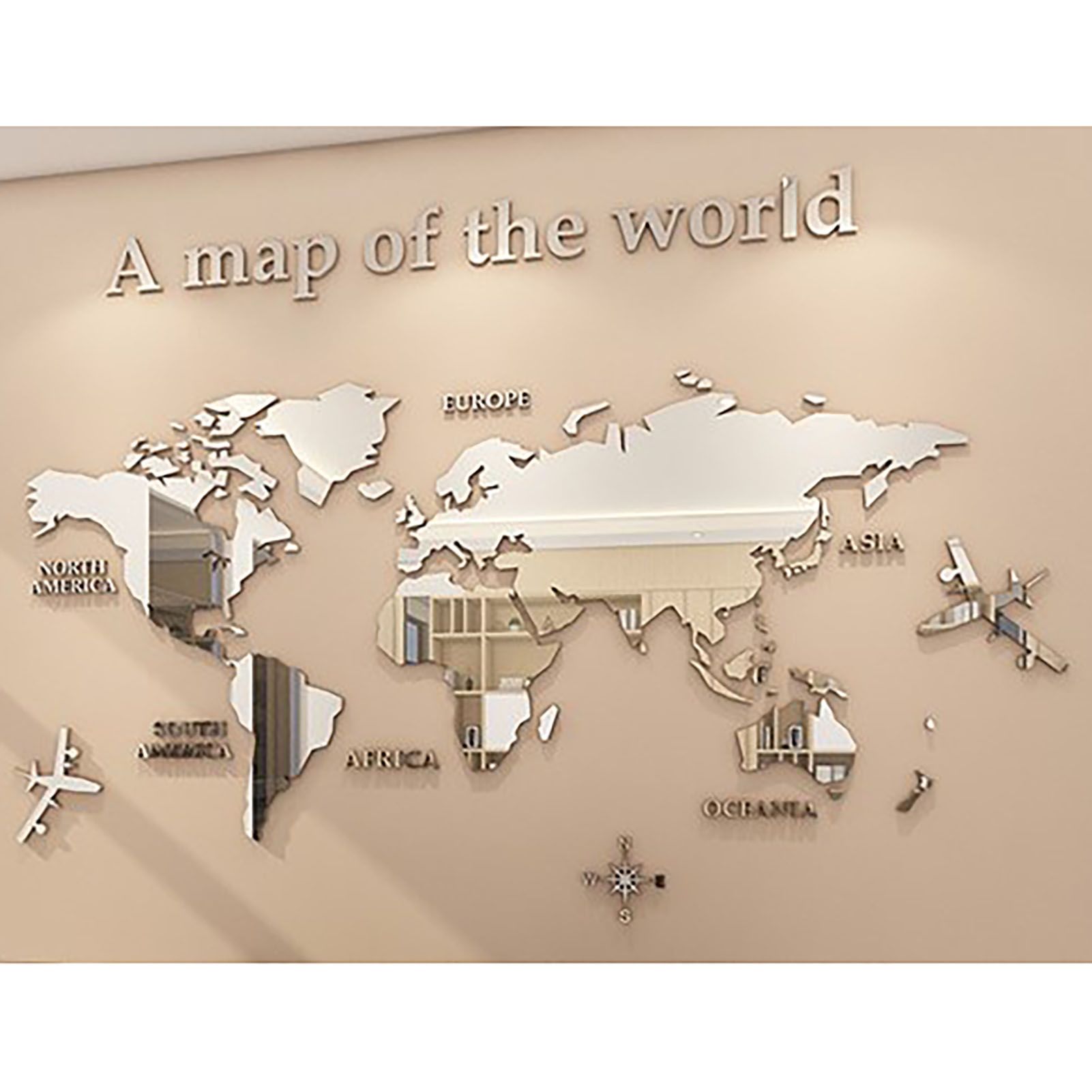 Acrylic Wall Stickers 3D World Map Wall Mirror Sticker for Office Study Living Room Bedroom Silver - Image 5