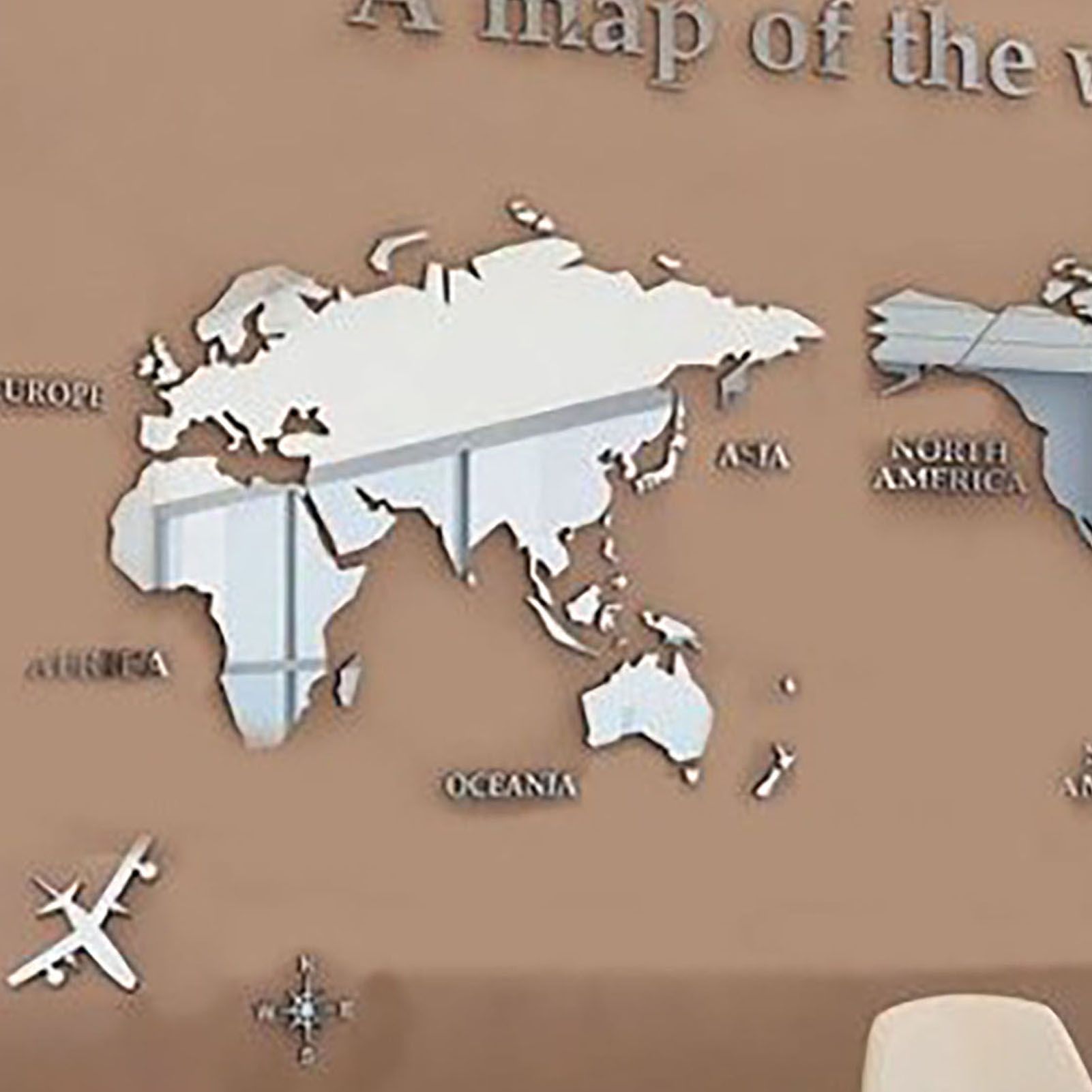 Acrylic Wall Stickers 3D World Map Wall Mirror Sticker for Office Study Living Room Bedroom Silver - Image 6
