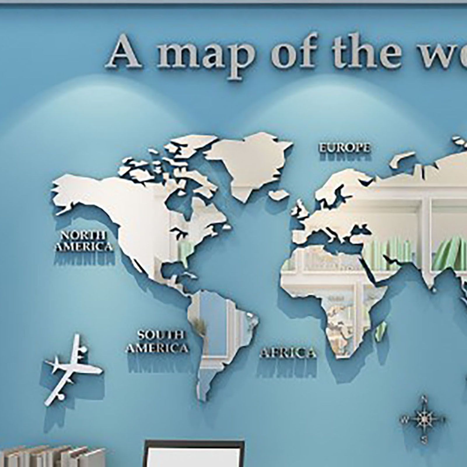 Acrylic Wall Stickers 3D World Map Wall Mirror Sticker for Office Study Living Room Bedroom Silver - Image 7