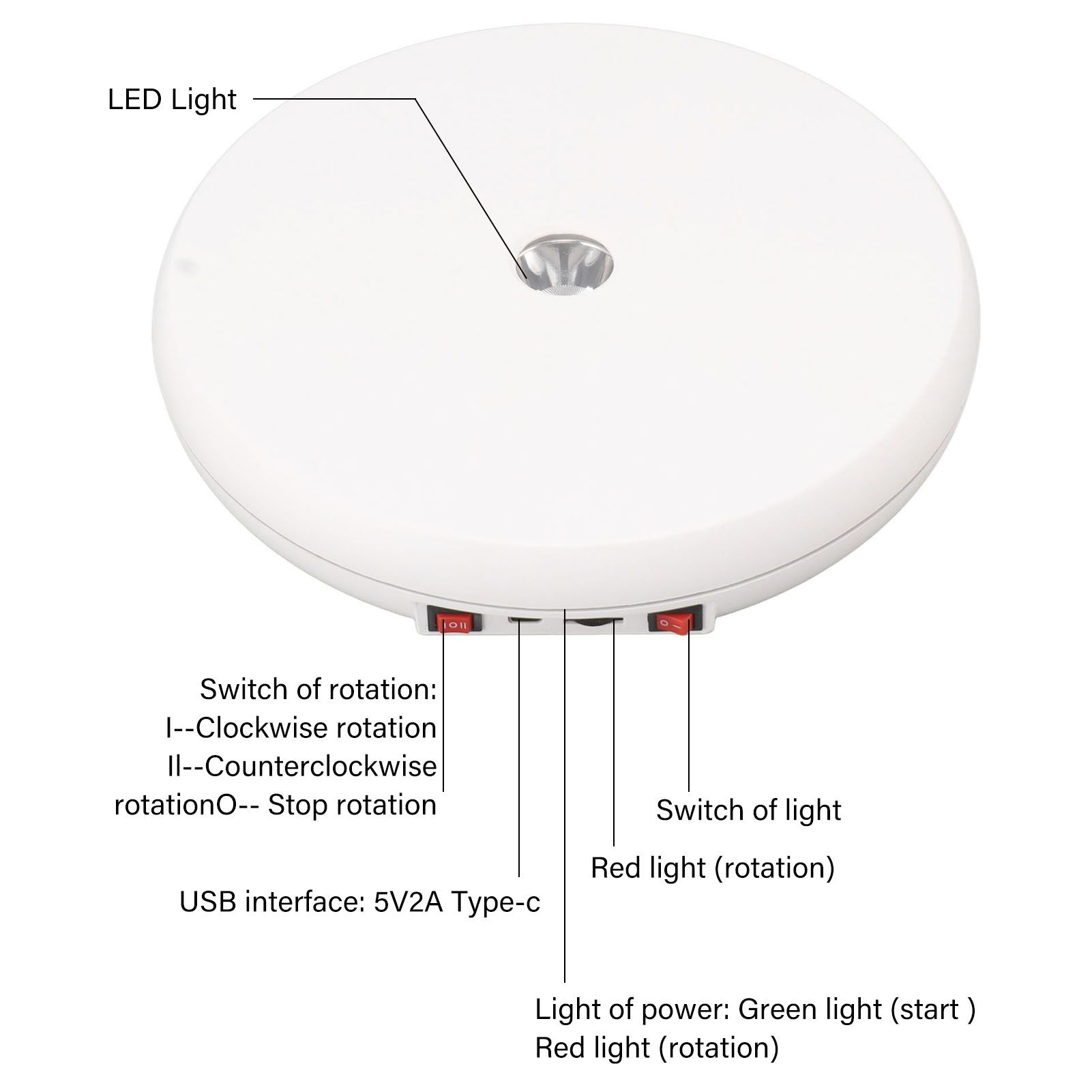 Electric Rotating Display Table LED Light 25cm Noiseless 20kg Load Capacity Turntable Display Stand for Jewelry White - Image 5