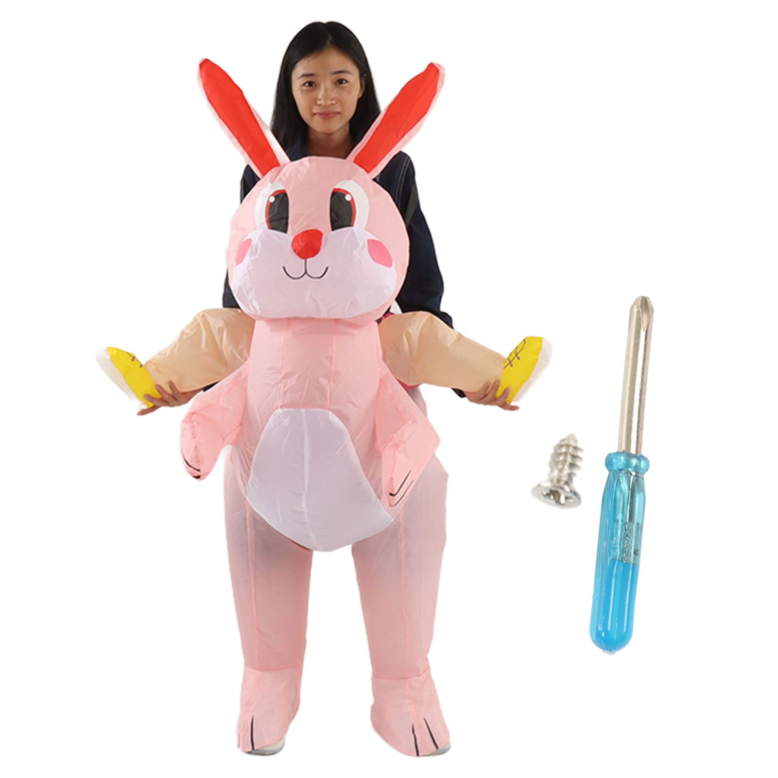 Easter Bunny Inflatable Costume Cute Festive Blow Up Riding Rabbit for Boys Girls Birthday Gifts 80‑120cm/31.5‑47.2in - Image 1