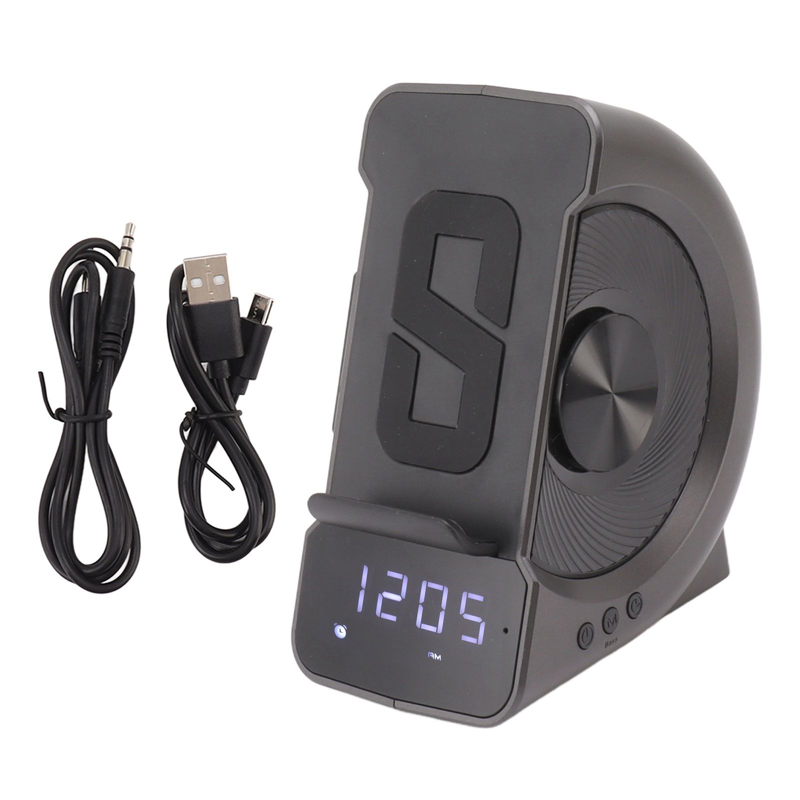 3 in 1 Bluetooth Speaker PC ABS Alarm Clock with Wireless Charging for Bedside 10W Grey - Image 1