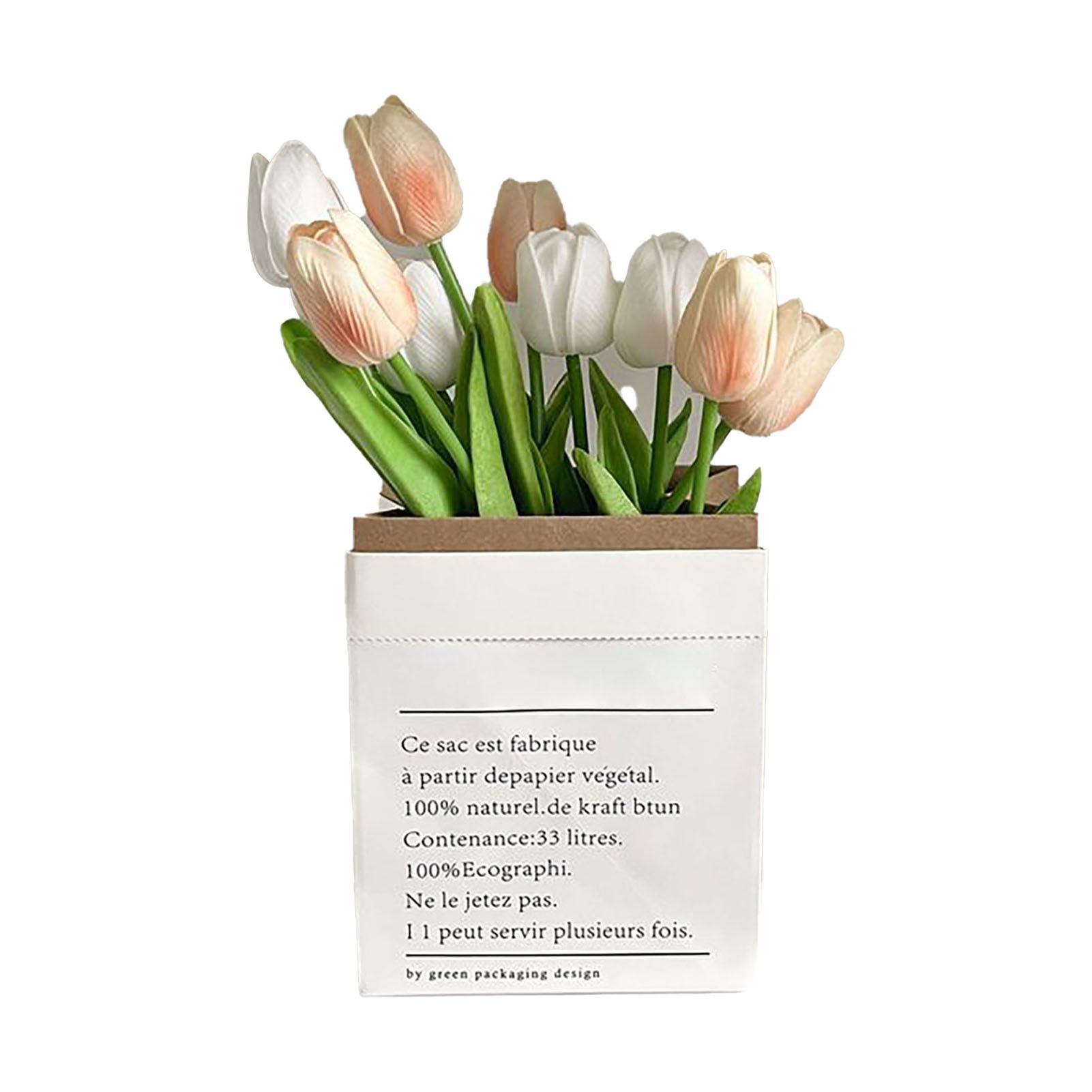 Artificial Flowers Tulipa Style Fine Details Colorfast Vibrant Colors Plastic Flowers for Office Living Room Photography White and Champagne - Image 1