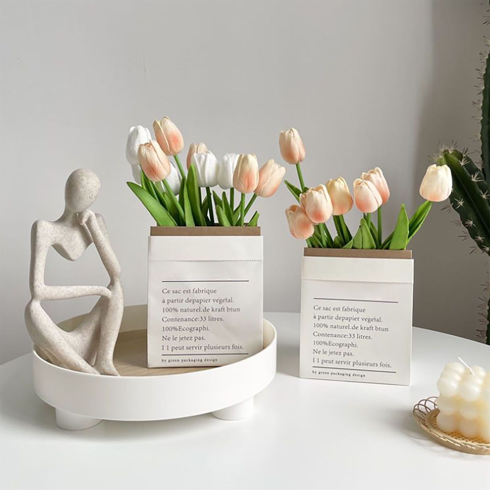 Artificial Flowers Tulipa Style Fine Details Colorfast Vibrant Colors Plastic Flowers for Office Living Room Photography White and Champagne - Image 8