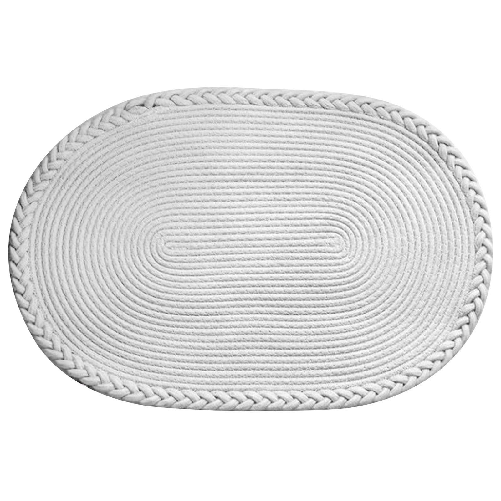 Bedroom Carpet Hand Woven Bedside Rug Study Living Room Oval Carpet Pure Color Floor Mat White - Image 1