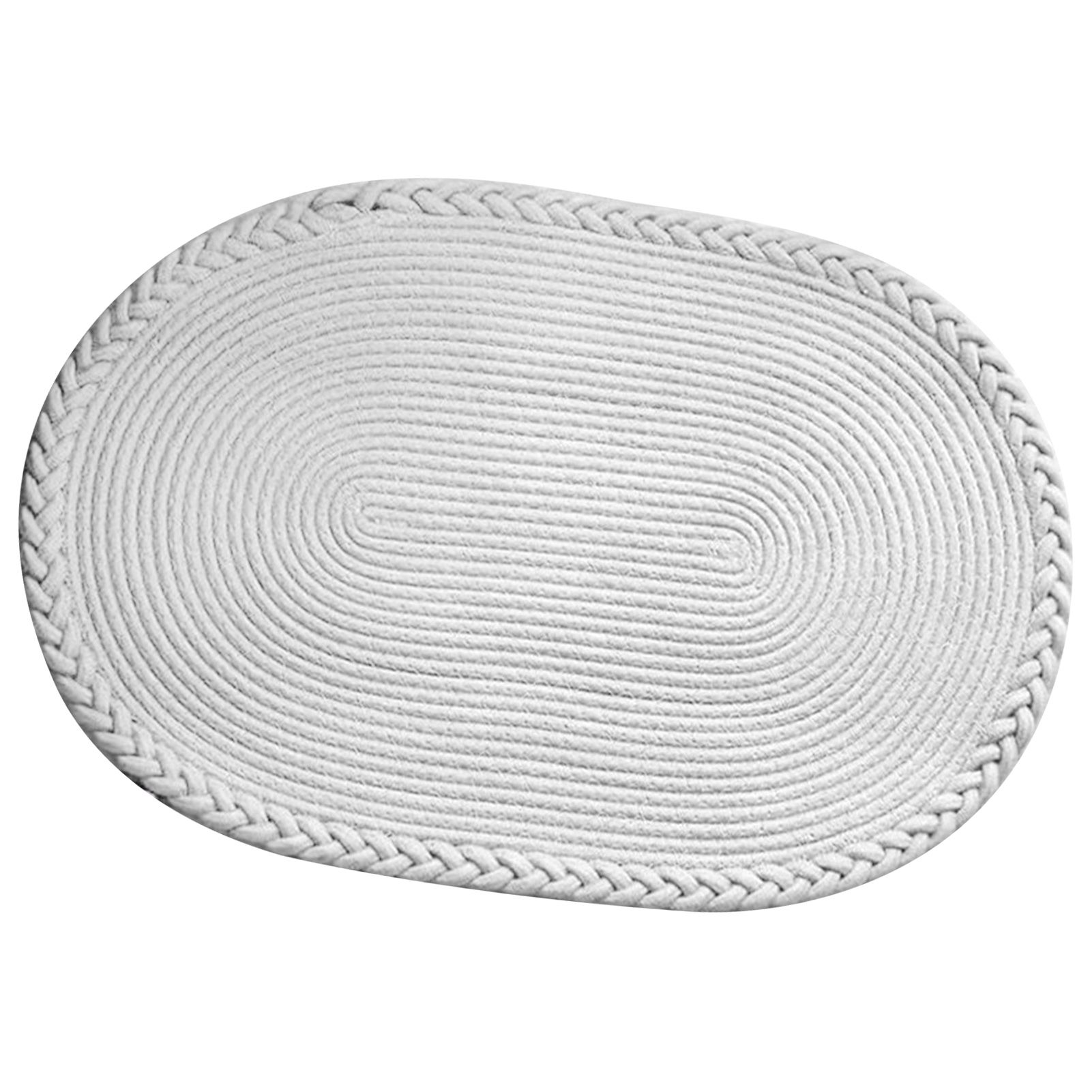 Bedroom Carpet Hand Woven Bedside Rug Study Living Room Oval Carpet Pure Color Floor Mat White - Image 2