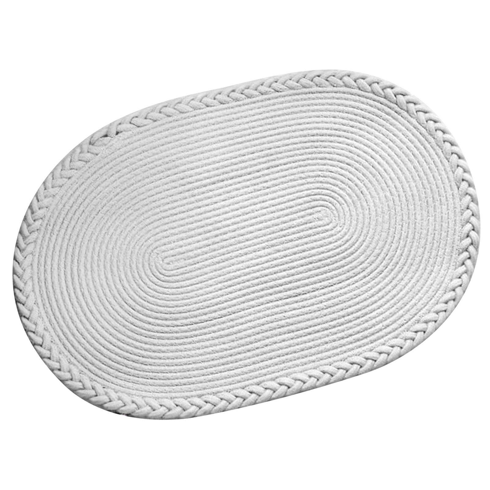 Bedroom Carpet Hand Woven Bedside Rug Study Living Room Oval Carpet Pure Color Floor Mat White - Image 3