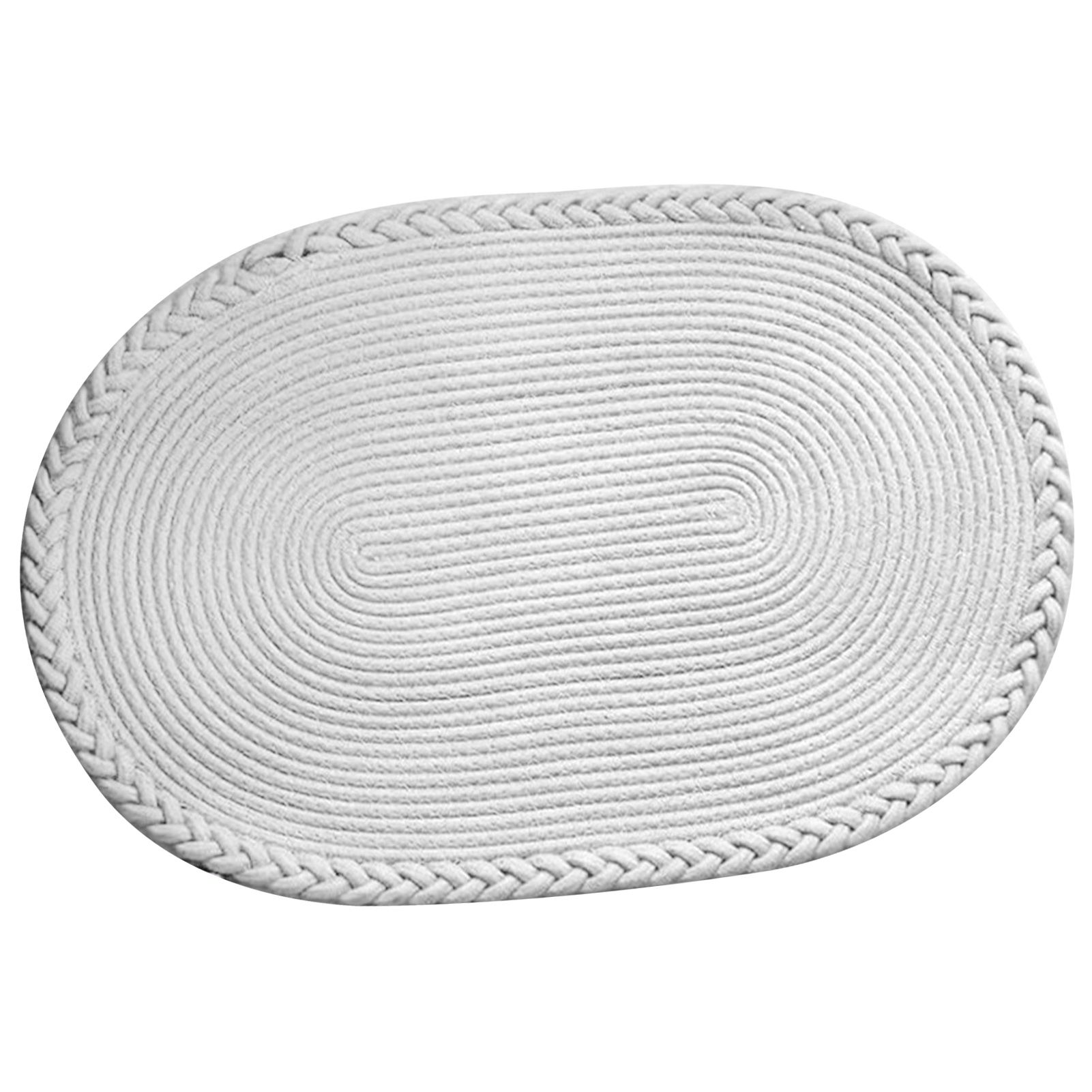 Bedroom Carpet Hand Woven Bedside Rug Study Living Room Oval Carpet Pure Color Floor Mat White - Image 4