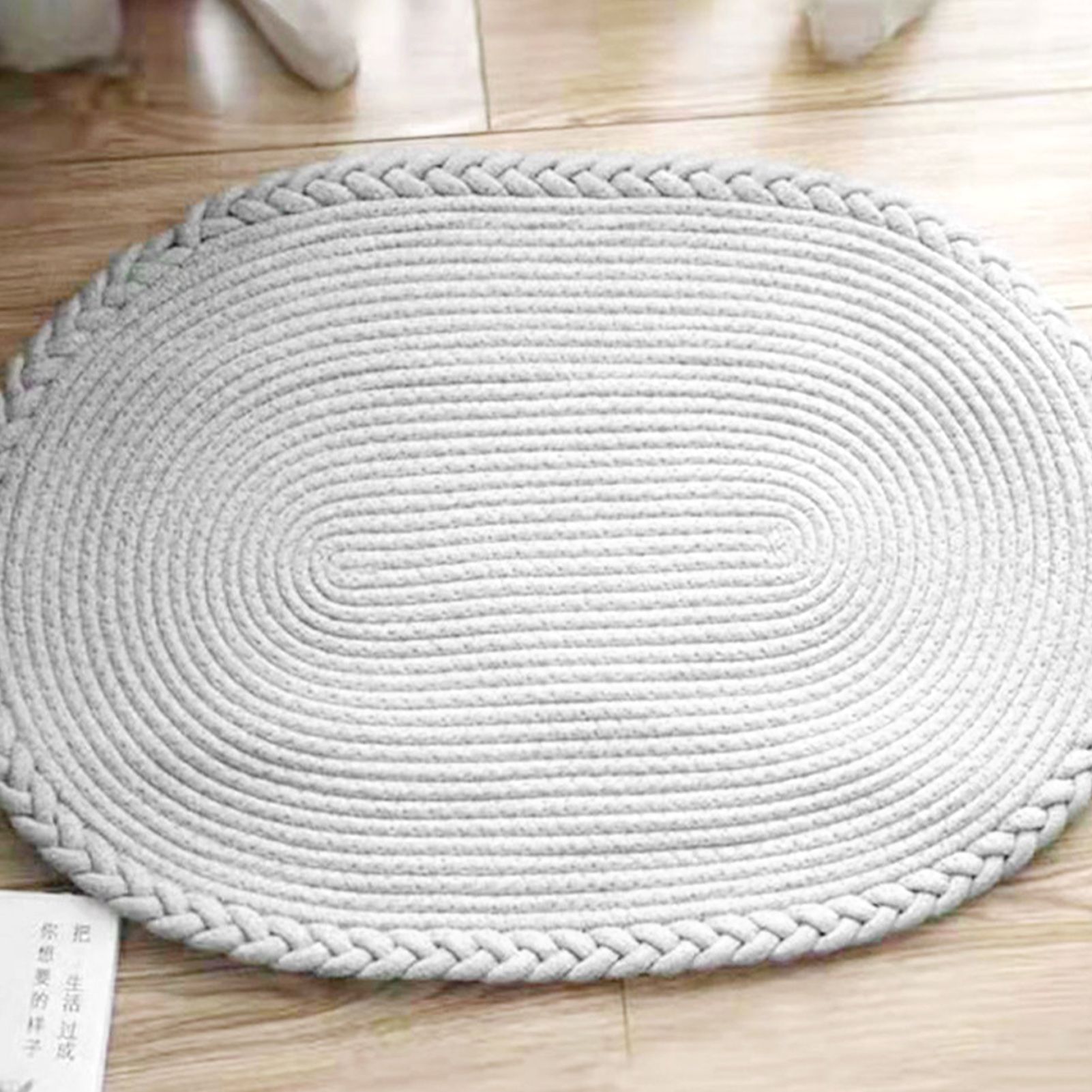 Bedroom Carpet Hand Woven Bedside Rug Study Living Room Oval Carpet Pure Color Floor Mat White - Image 6