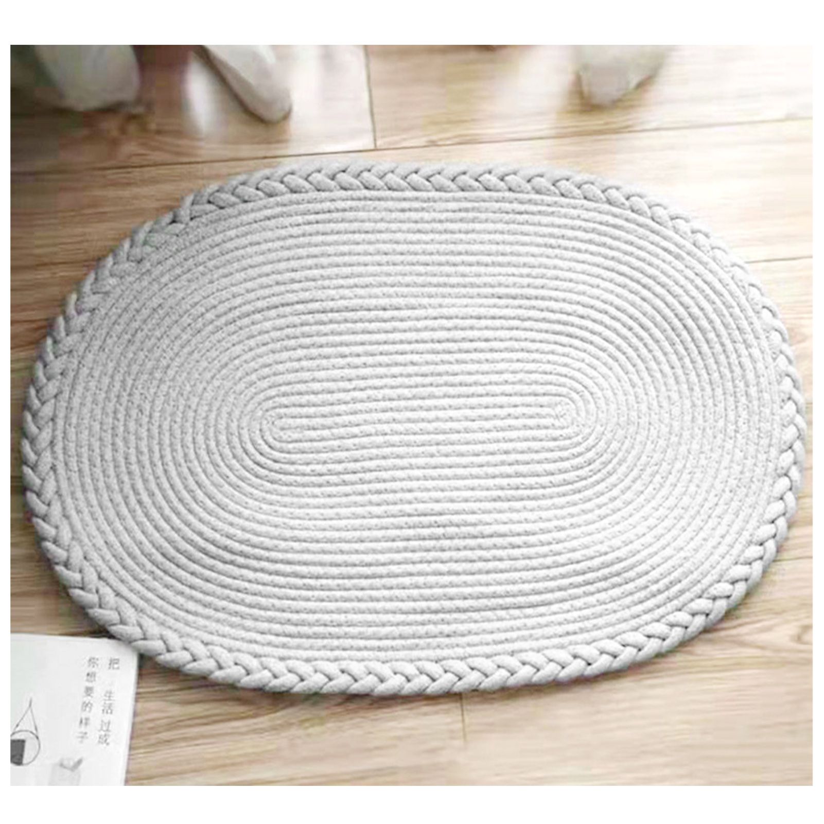Bedroom Carpet Hand Woven Bedside Rug Study Living Room Oval Carpet Pure Color Floor Mat White - Image 7