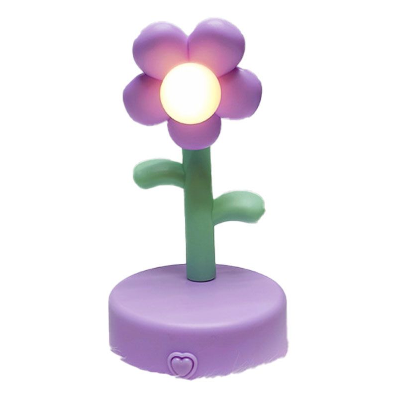 Table Lamp Cute Flower Night Light Portable Desk Lamp Decorative for Office Dorm Decor Purple - Image 1